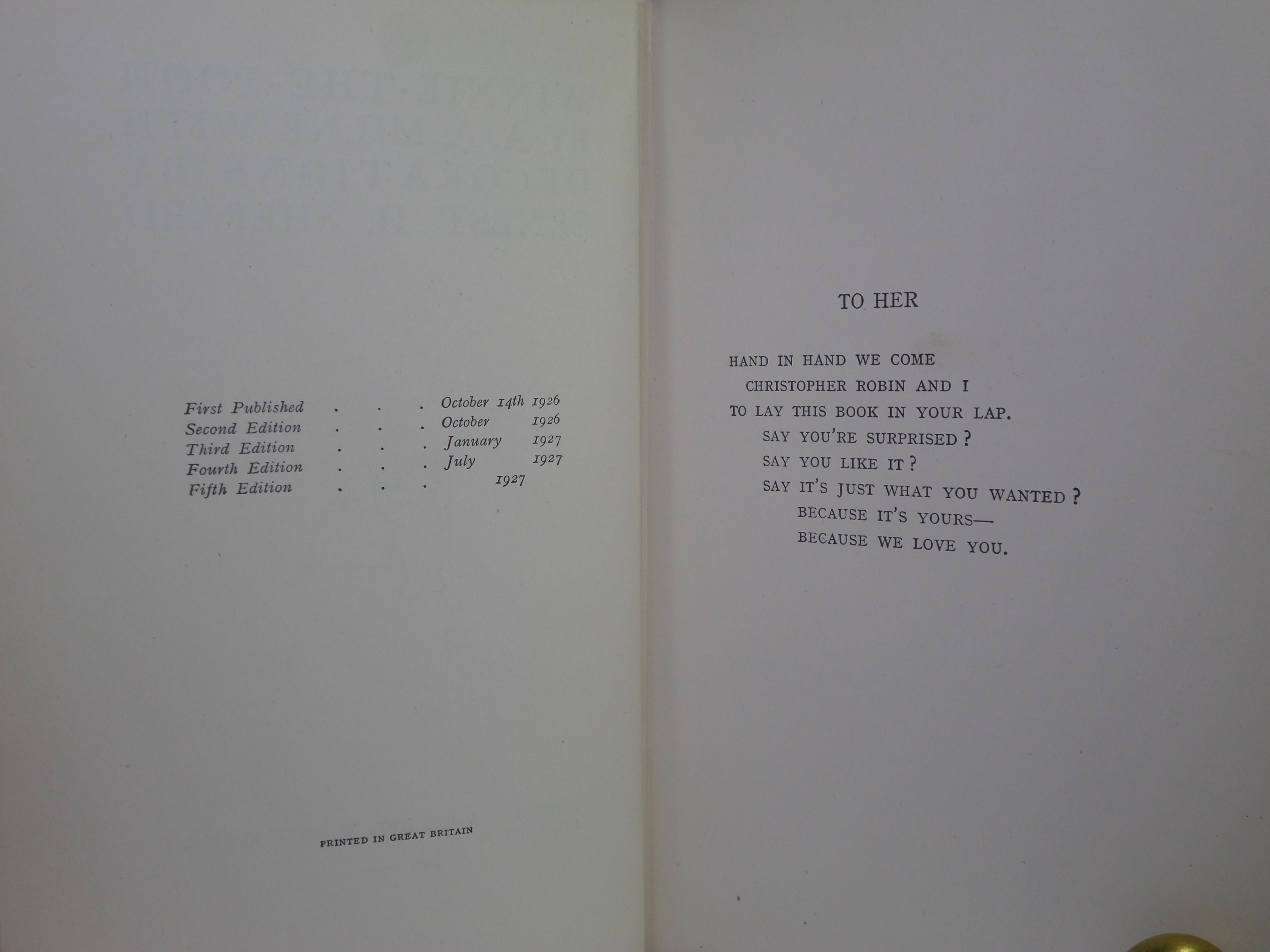 WINNIE-THE-POOH BY A. A. MILNE 1927 FIFTH EDITION WITH DUST JACKET
