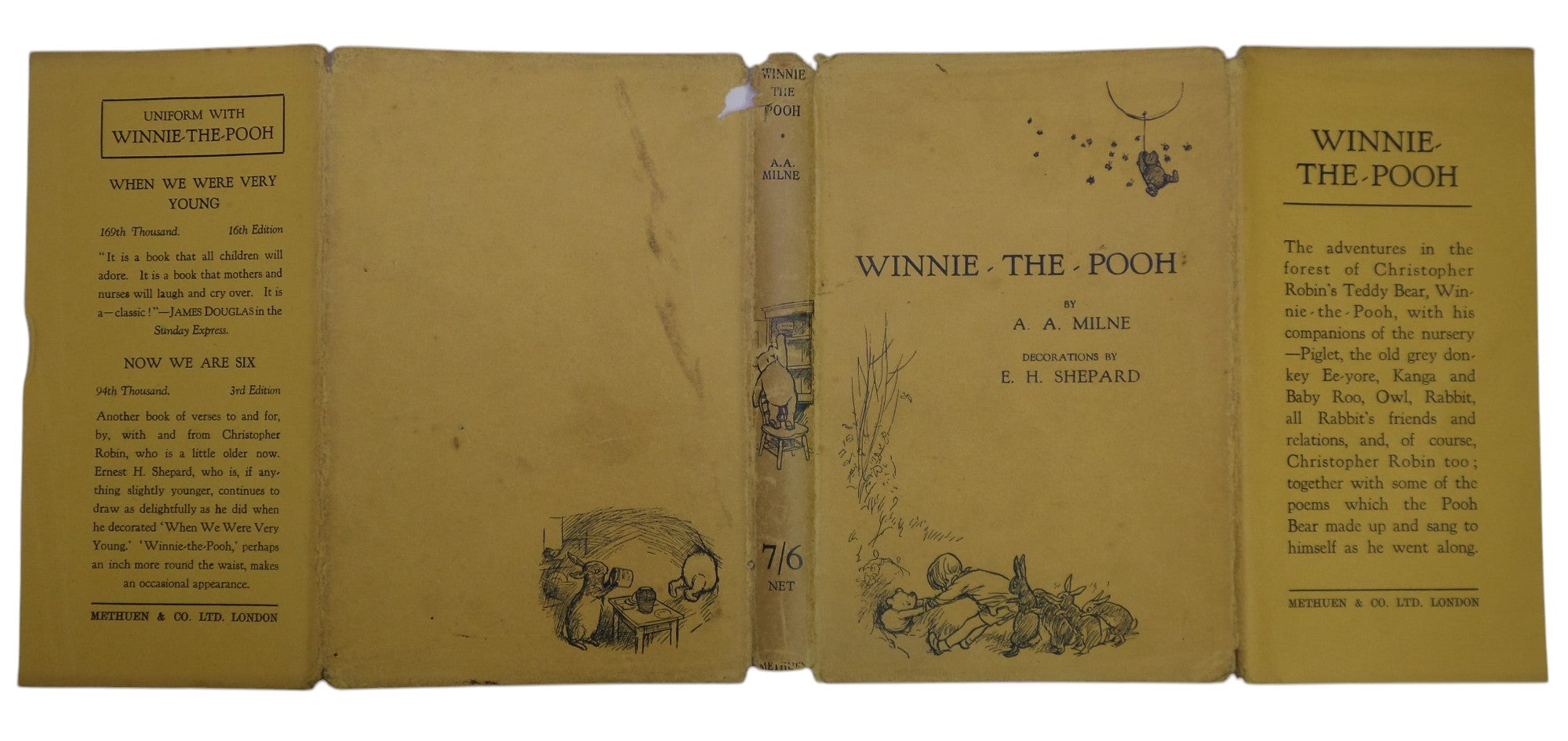 WINNIE-THE-POOH BY A. A. MILNE 1927 FIFTH EDITION WITH DUST JACKET