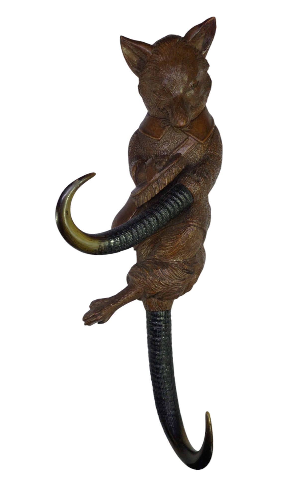 ANTIQUE 19TH CENTURY BLACK FOREST HAND-CARVED FOX COAT HOOK