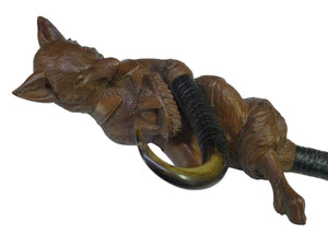 ANTIQUE 19TH CENTURY BLACK FOREST HAND-CARVED FOX COAT HOOK