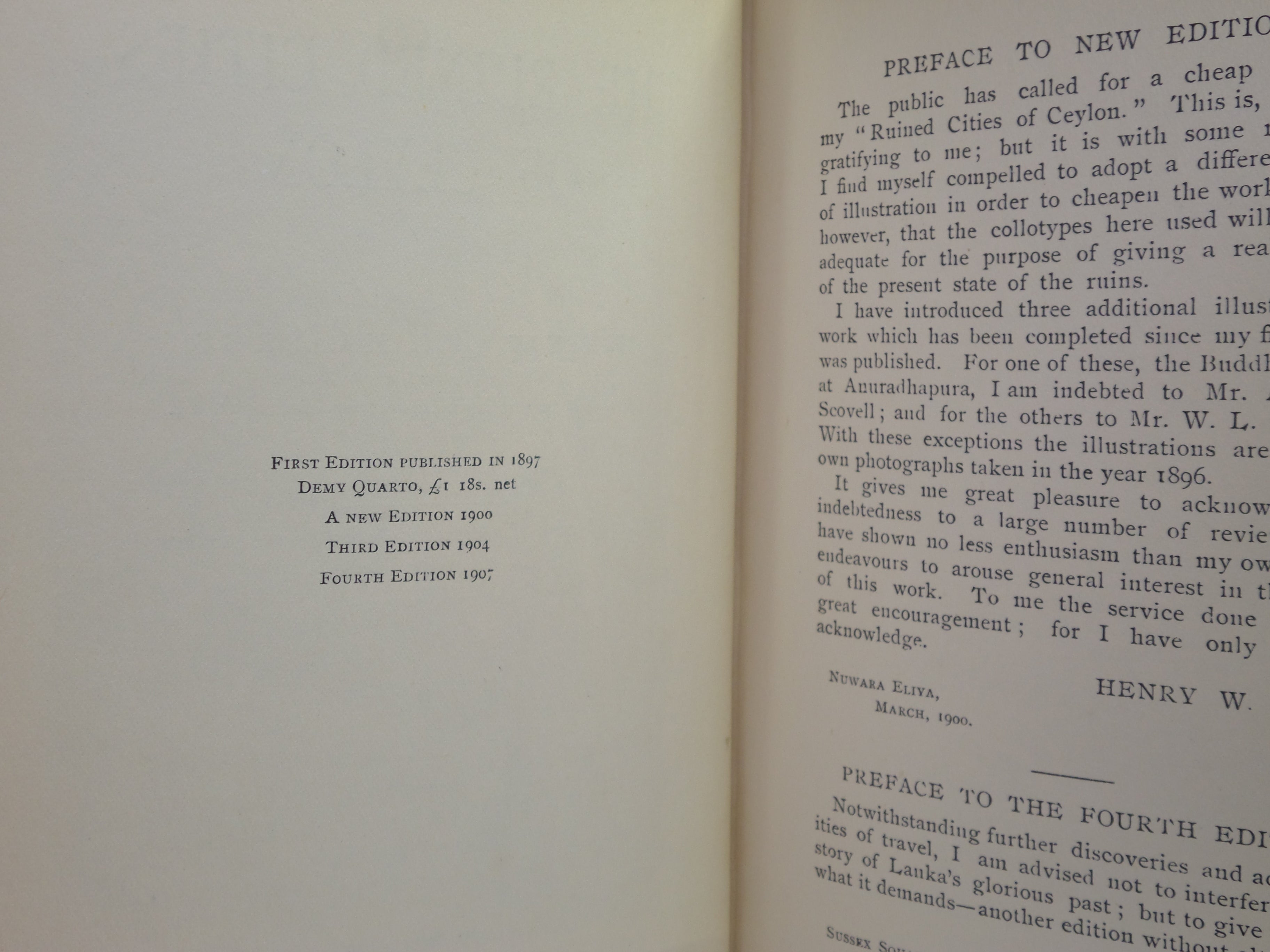 THE RUINED CITIES OF CEYLON BY HENRY W. CAVE 1907 FOURTH EDITION