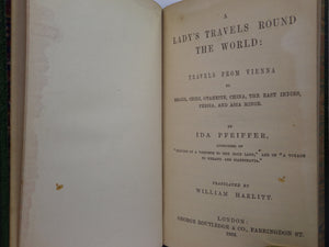 A LADY'S TRAVELS ROUND THE WORLD BY IDA PFEIFFER 1852 LEATHER-BOUND