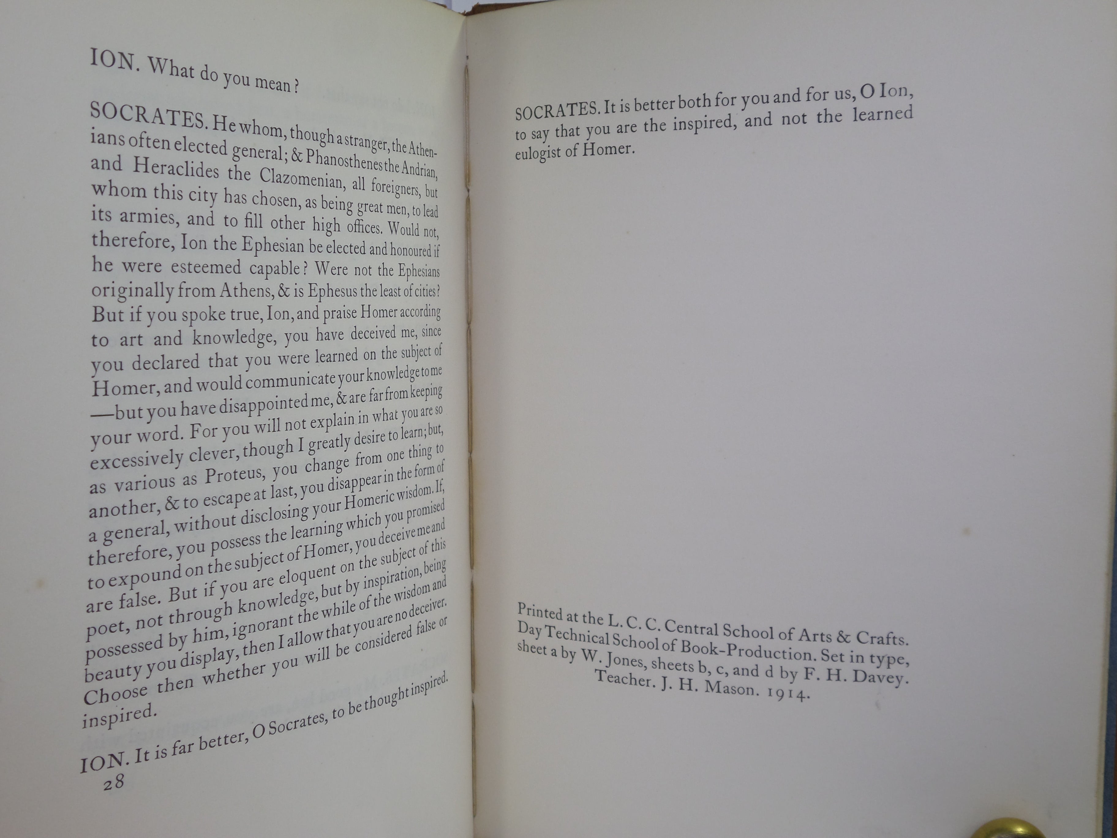 ION: OR, OF THE ILIAD TRANSLATED FROM PLATO BY PERCY BYSSHE SHELLEY 1914