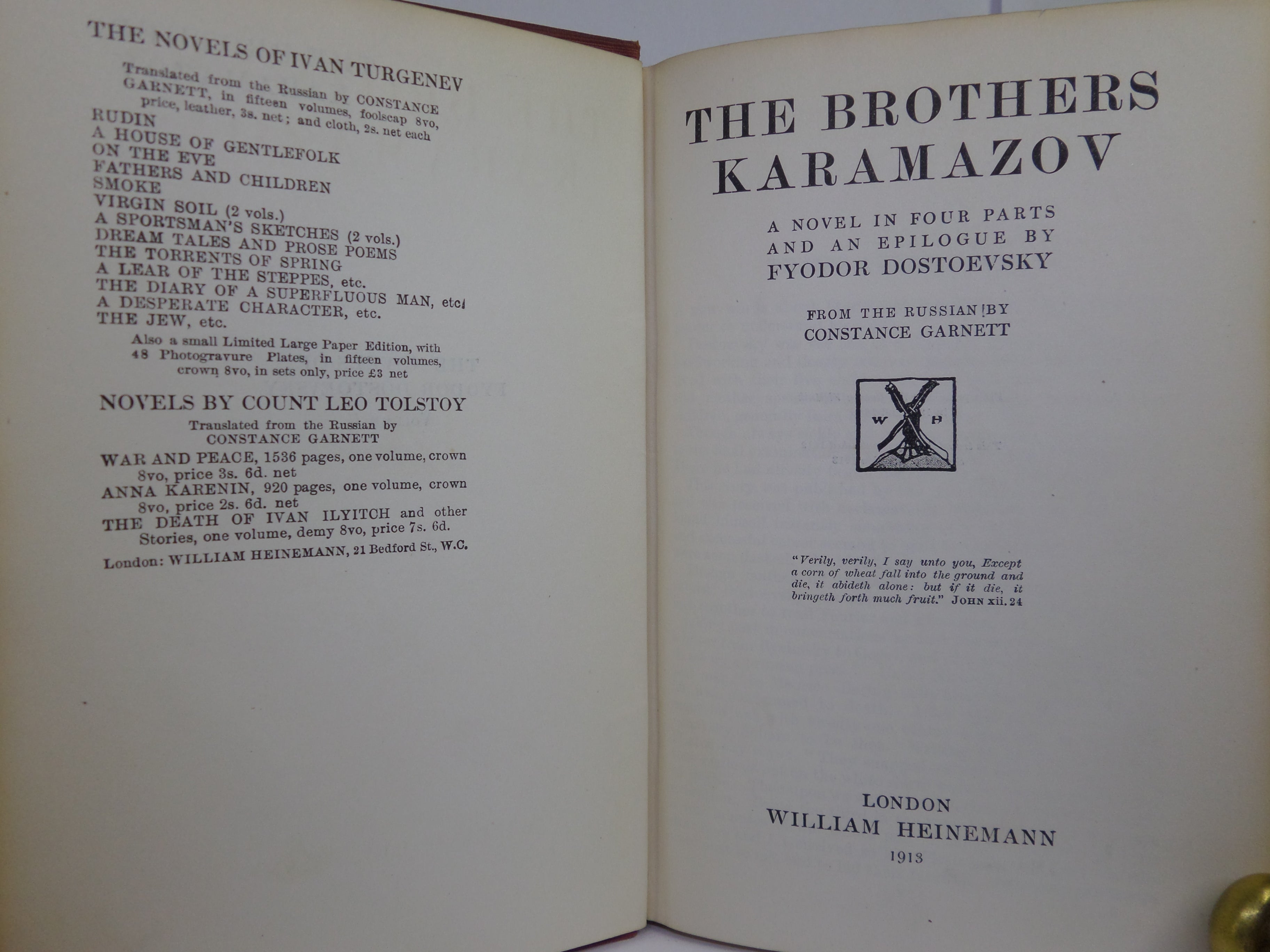 THE BROTHERS KARAMAZOV BY FYODOR DOSTOEVSKY 1913