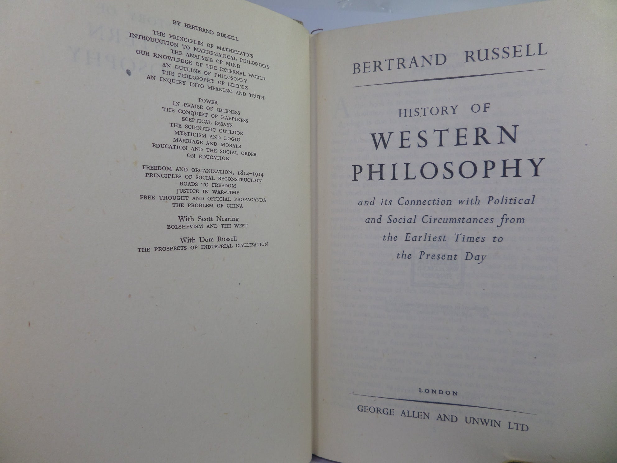 HISTORY OF WESTERN PHILOSOPHY BY BERTRAND RUSSELL 1946 FIRST EDITION