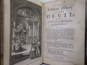 THE POLITICAL HISTORY OF THE DEVIL BY DANIEL DEFOE 1726 FIRST EDITION, LEATHER BINDING