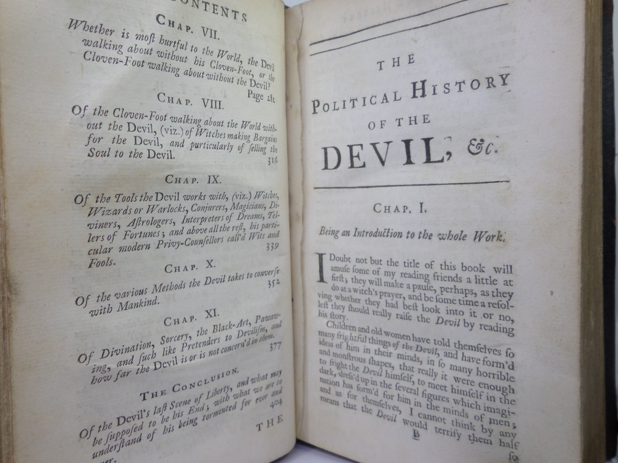 THE POLITICAL HISTORY OF THE DEVIL BY DANIEL DEFOE 1726 FIRST EDITION, LEATHER BINDING