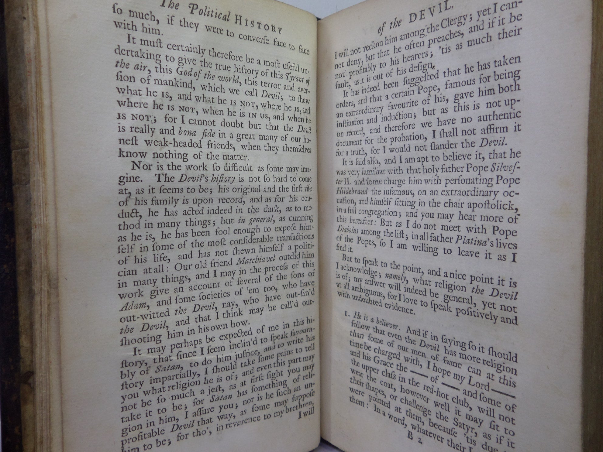 THE POLITICAL HISTORY OF THE DEVIL BY DANIEL DEFOE 1726 FIRST EDITION, LEATHER BINDING