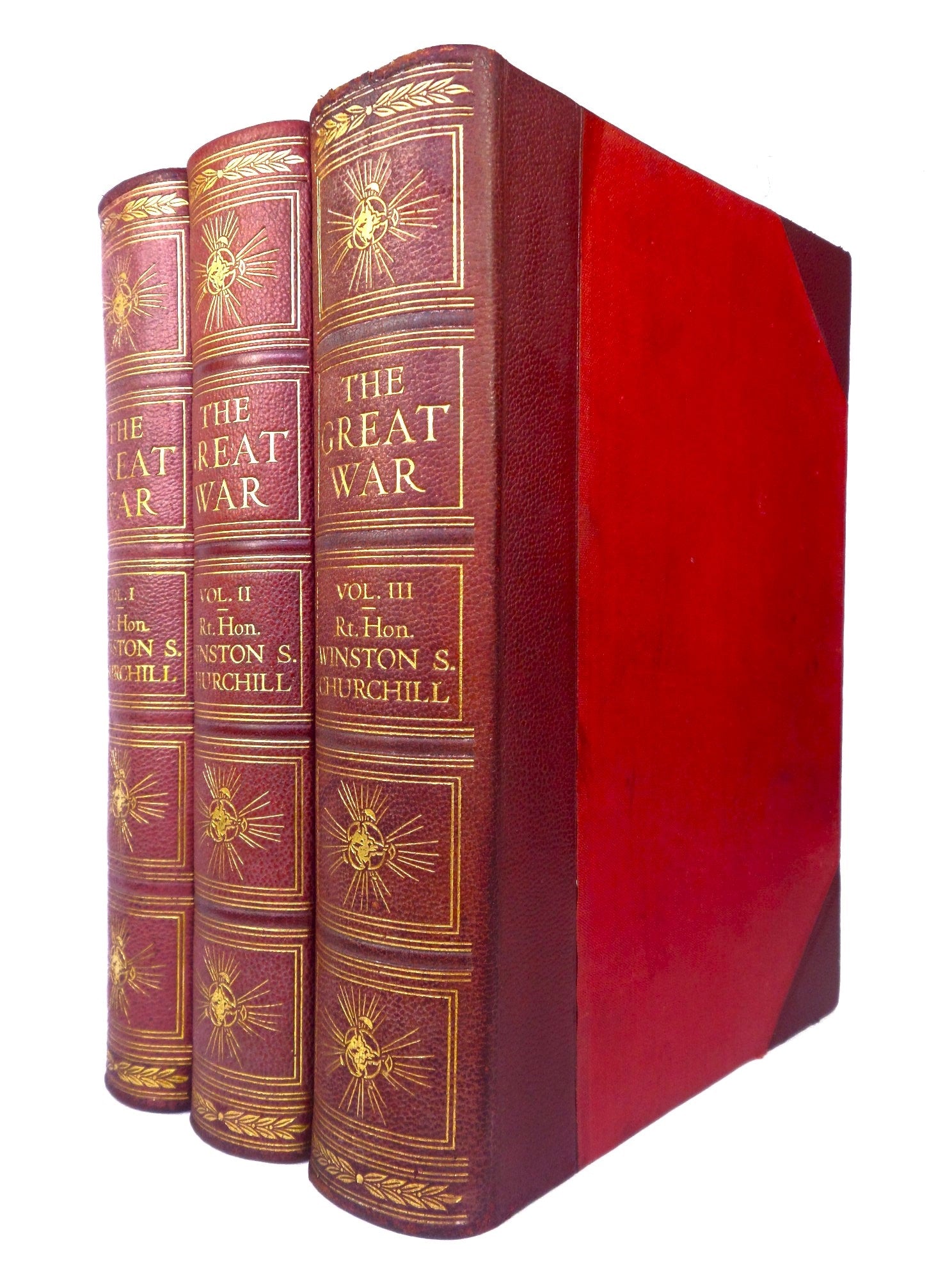 THE GREAT WAR BY WINSTON CHURCHILL 1933 LEATHER BOUND IN THREE VOLUMES