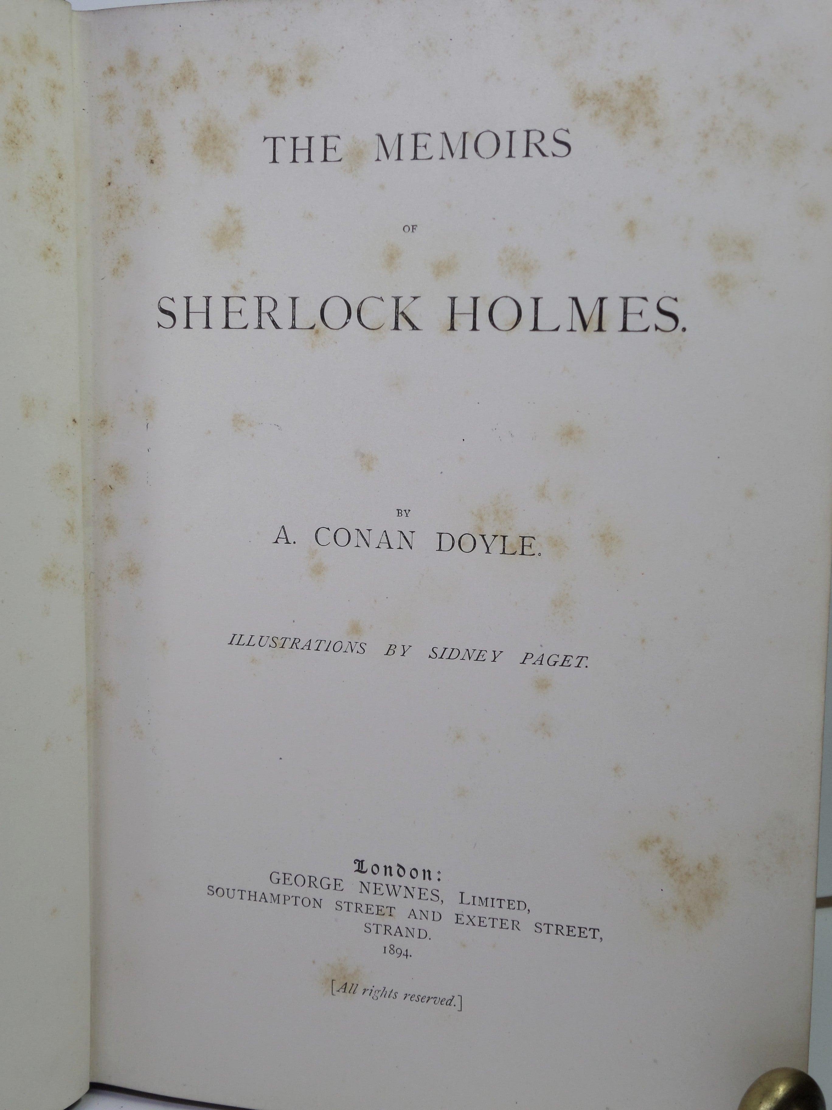 THE MEMOIRS OF SHERLOCK HOLMES BY ARTHUR CONAN DOYLE 1894 FIRST EDITION