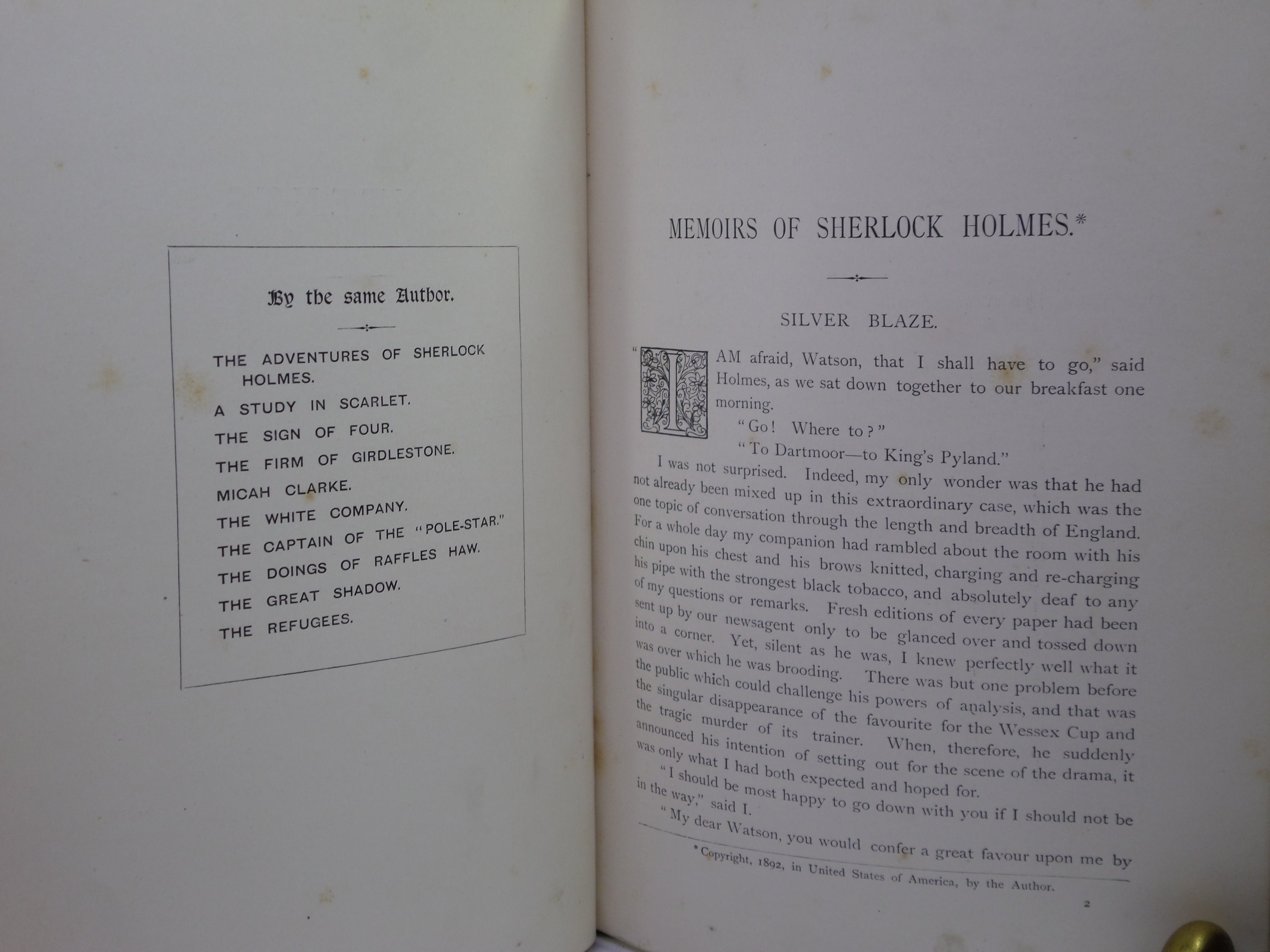 THE MEMOIRS OF SHERLOCK HOLMES BY ARTHUR CONAN DOYLE 1894 FIRST EDITION