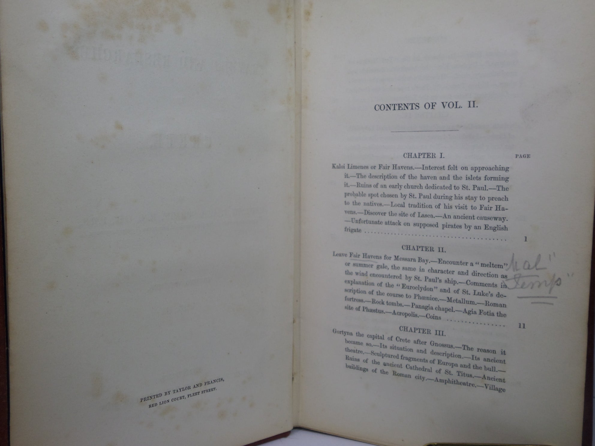 TRAVELS AND RESEARCHES IN CRETE BY T.A.B. SPRATT 1865 FIRST EDITION, AUTHOR'S PRESENTATION COPY