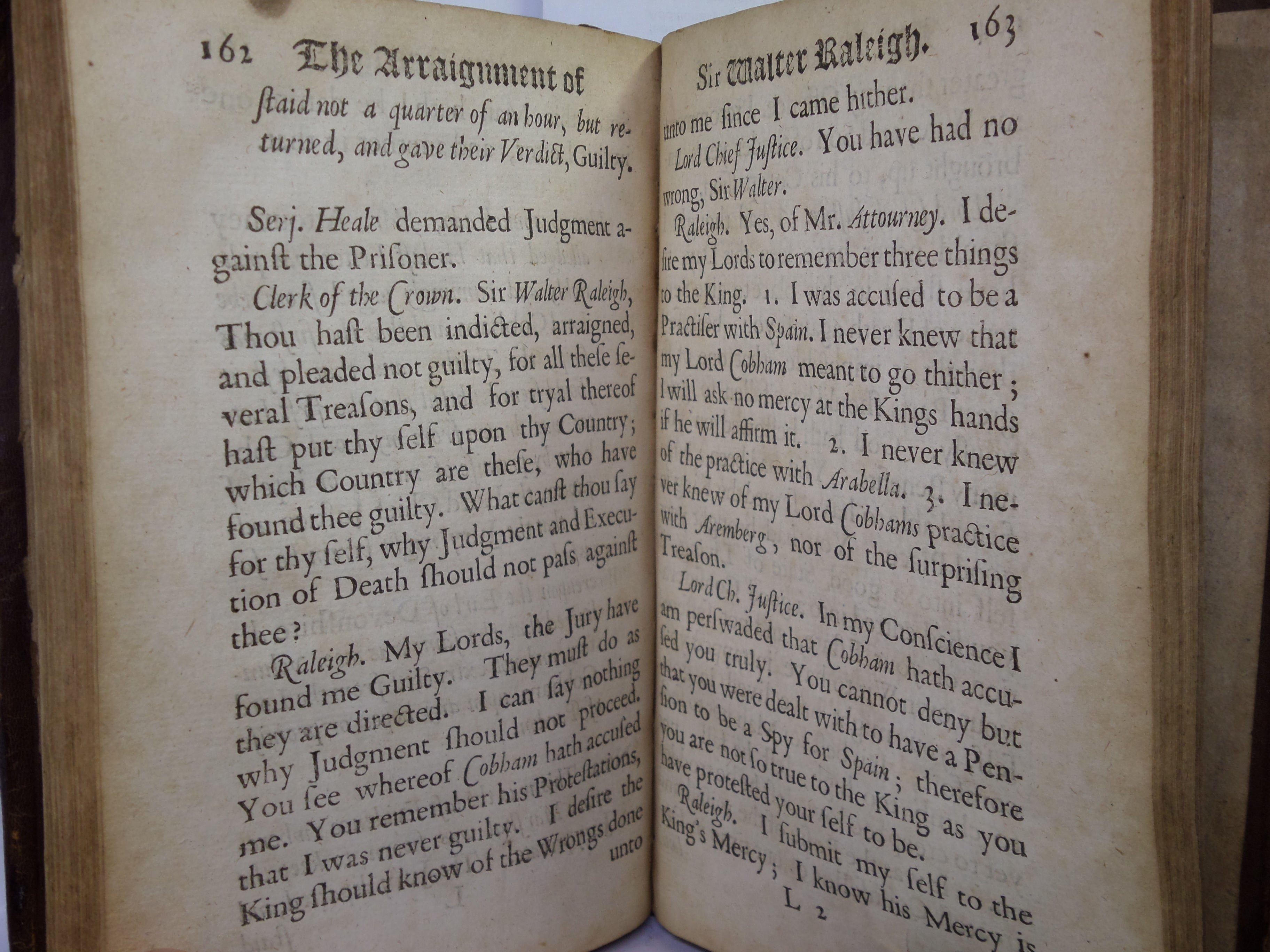 THE LIFE OF SIR WALTER RALEIGH WITH HIS TRYAL AT WINCHESTER 1677 LEATHER BINDING