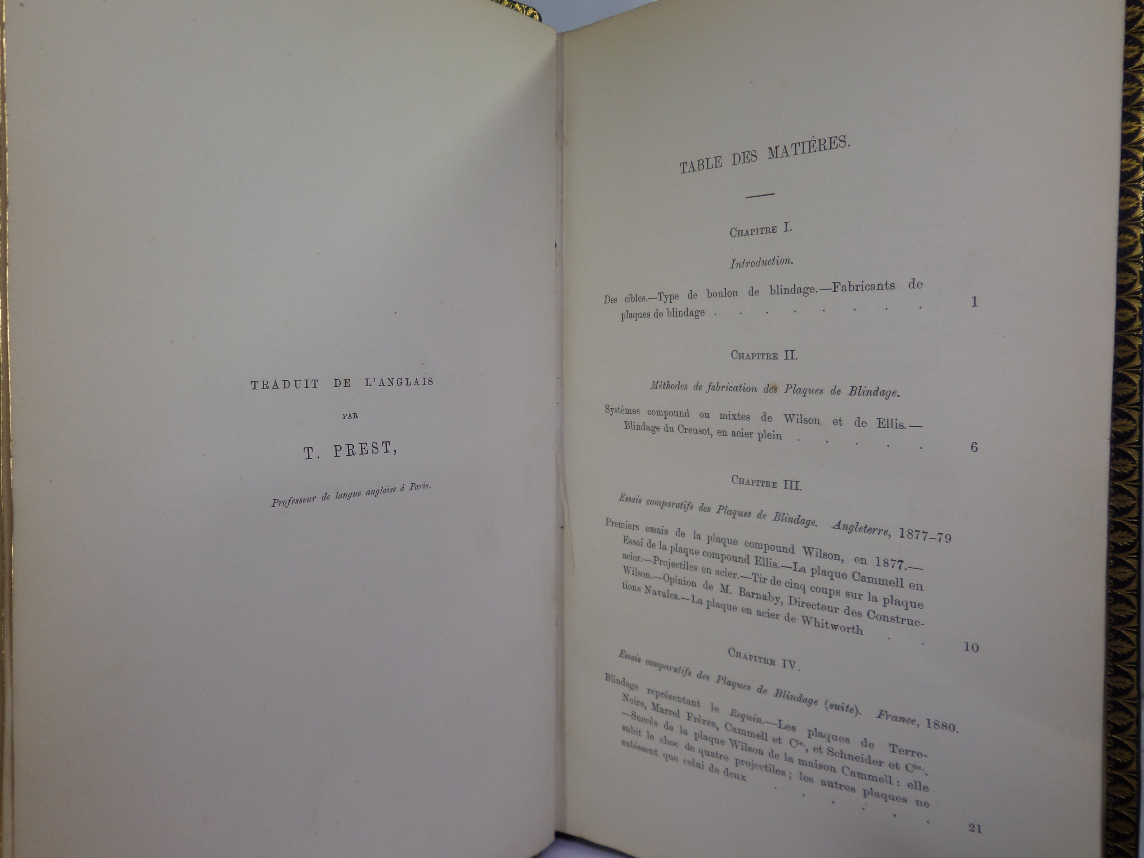 LE BLINDAGE EN 1888 TRANSLATED BY T. PREST, FINE LEATHER BINDING