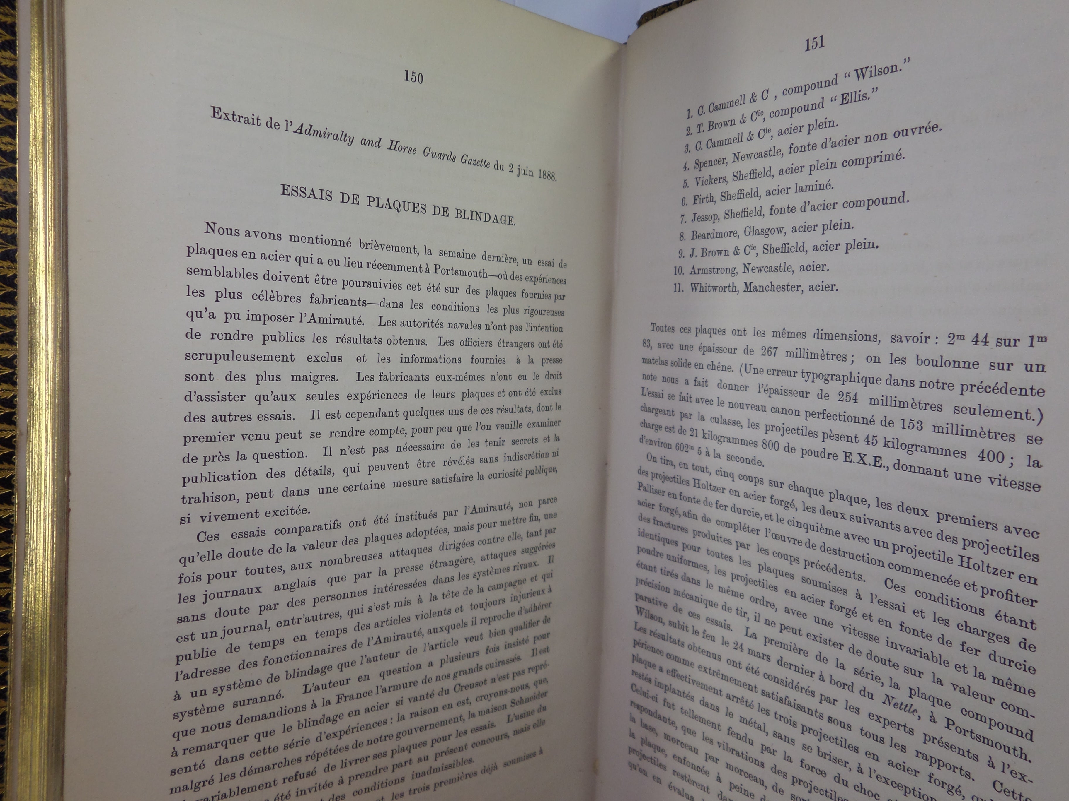 LE BLINDAGE EN 1888 TRANSLATED BY T. PREST, FINE LEATHER BINDING