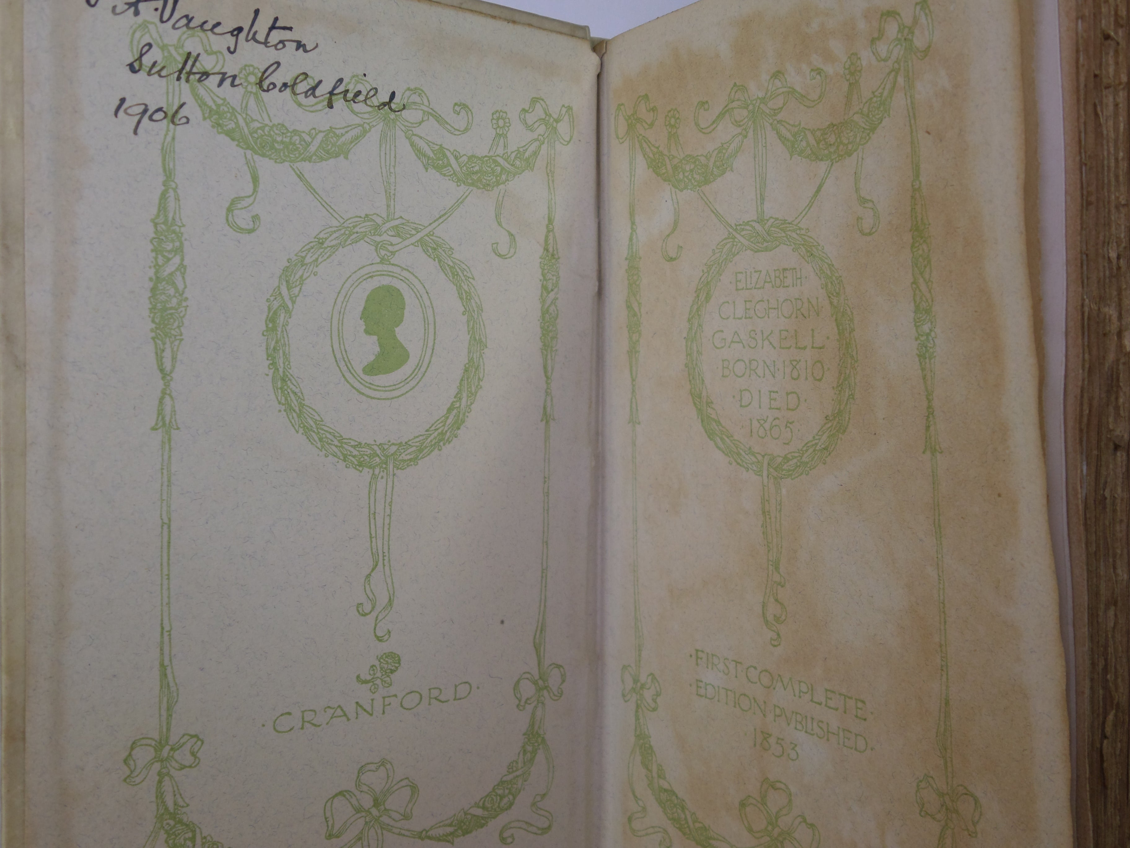 CRANFORD BY ELIZABETH GASKELL 1904 DELUXE VELLUM BINDING, C.E. BROCK ILLS.