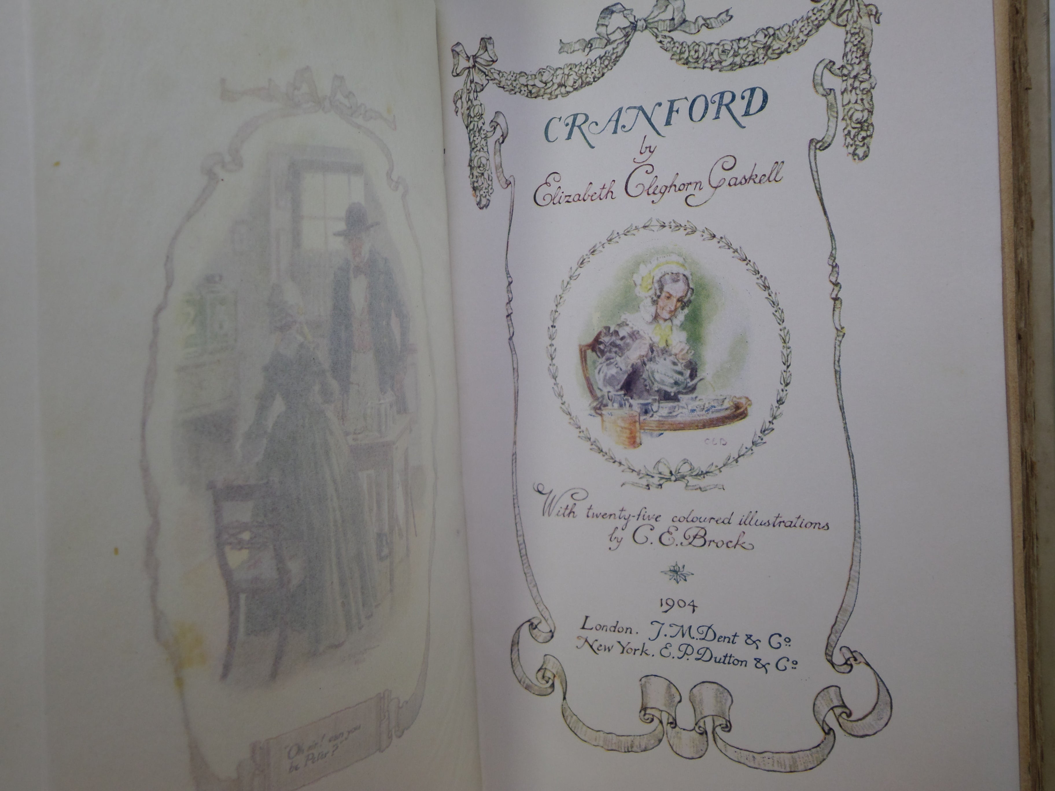 CRANFORD BY ELIZABETH GASKELL 1904 DELUXE VELLUM BINDING, C.E. BROCK ILLS.