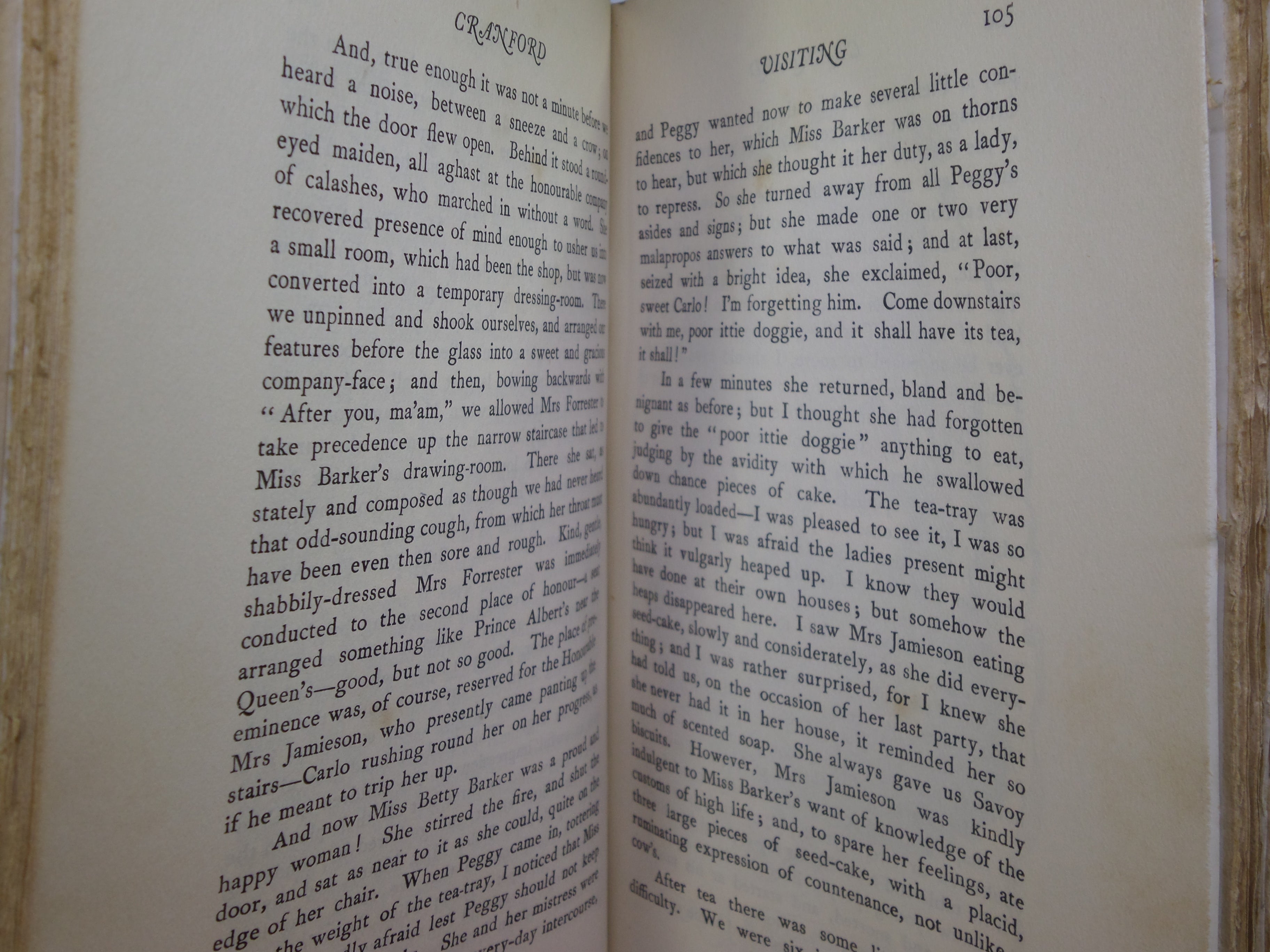 CRANFORD BY ELIZABETH GASKELL 1904 DELUXE VELLUM BINDING, C.E. BROCK ILLS.