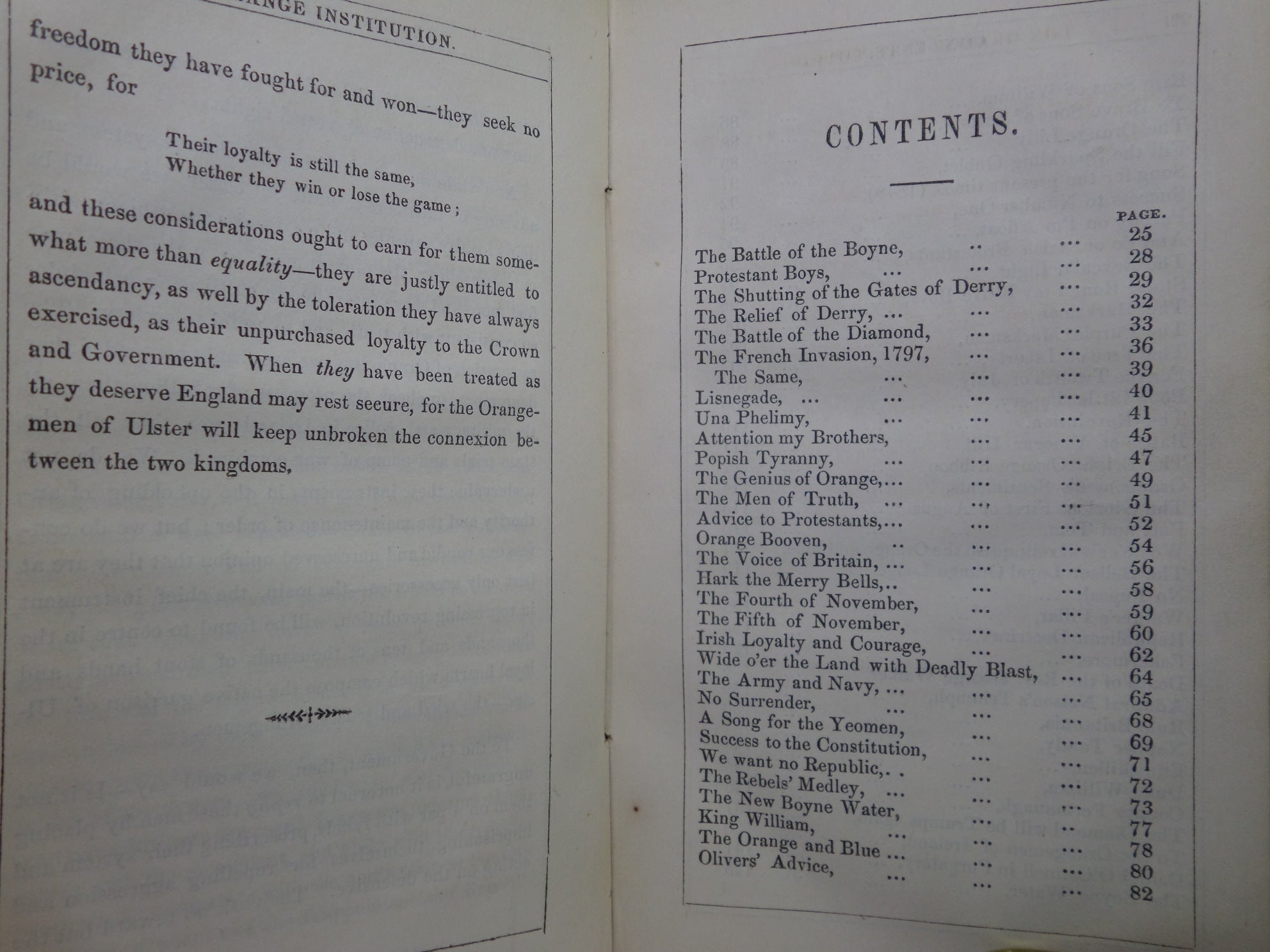 THE STANDARD ORANGE SONG BOOK: A COLLECTION OF LOYAL & CONSTITUTIONAL SONGS 1848 FIRST EDITION