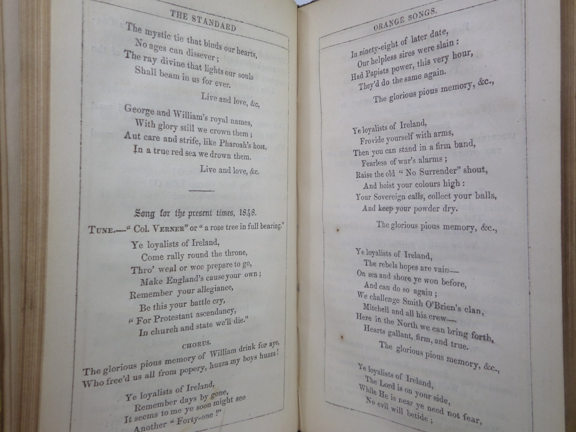 THE STANDARD ORANGE SONG BOOK: A COLLECTION OF LOYAL & CONSTITUTIONAL SONGS 1848 FIRST EDITION