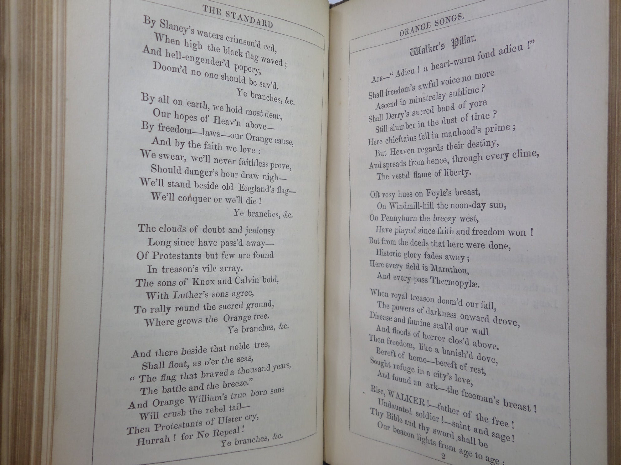 THE STANDARD ORANGE SONG BOOK: A COLLECTION OF LOYAL & CONSTITUTIONAL SONGS 1848 FIRST EDITION