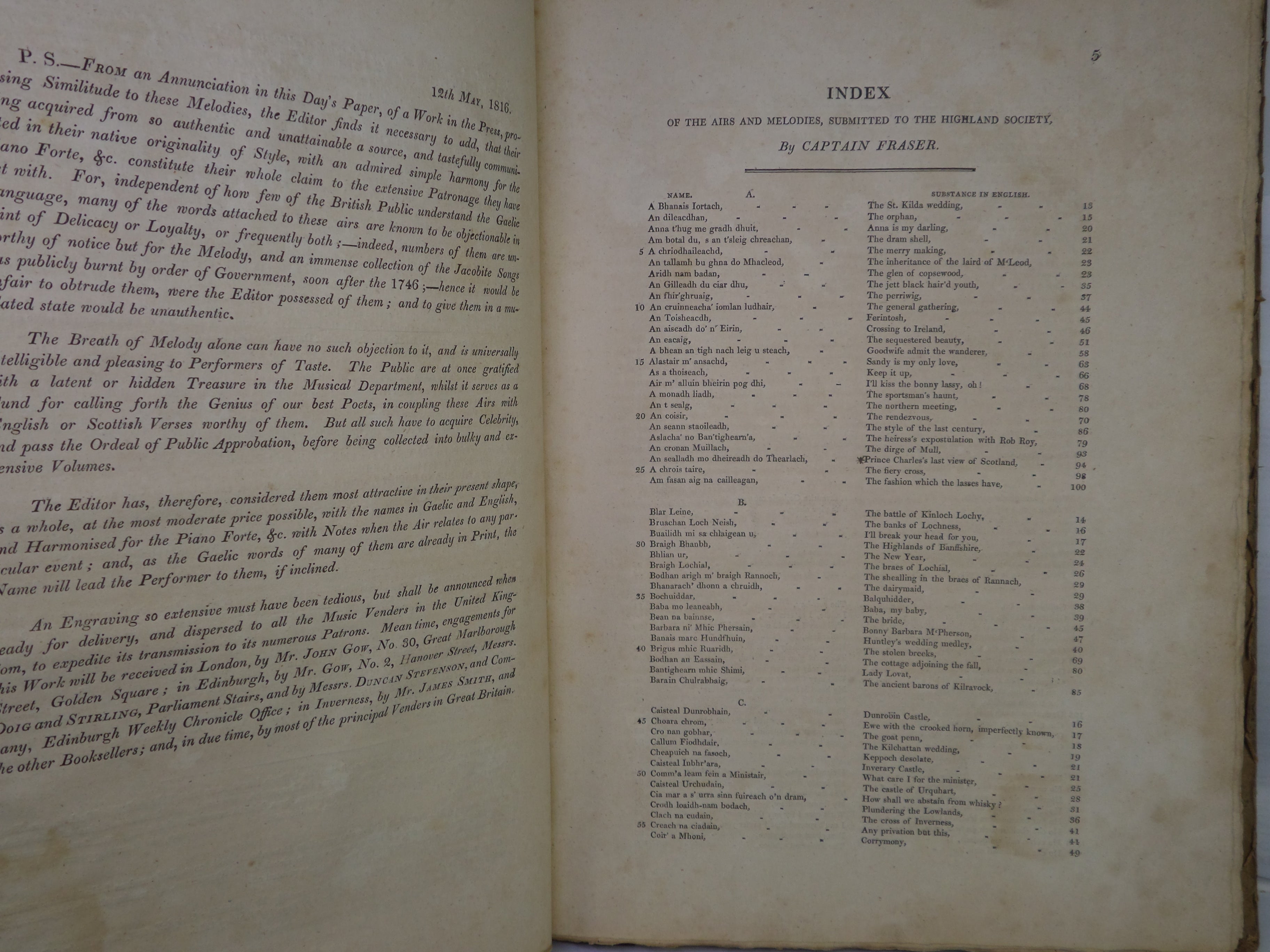 THE AIRS AND MELODIES PECULIAR TO THE HIGHLANDS OF SCOTLAND AND THE ISLES 1816 FIRST EDITION