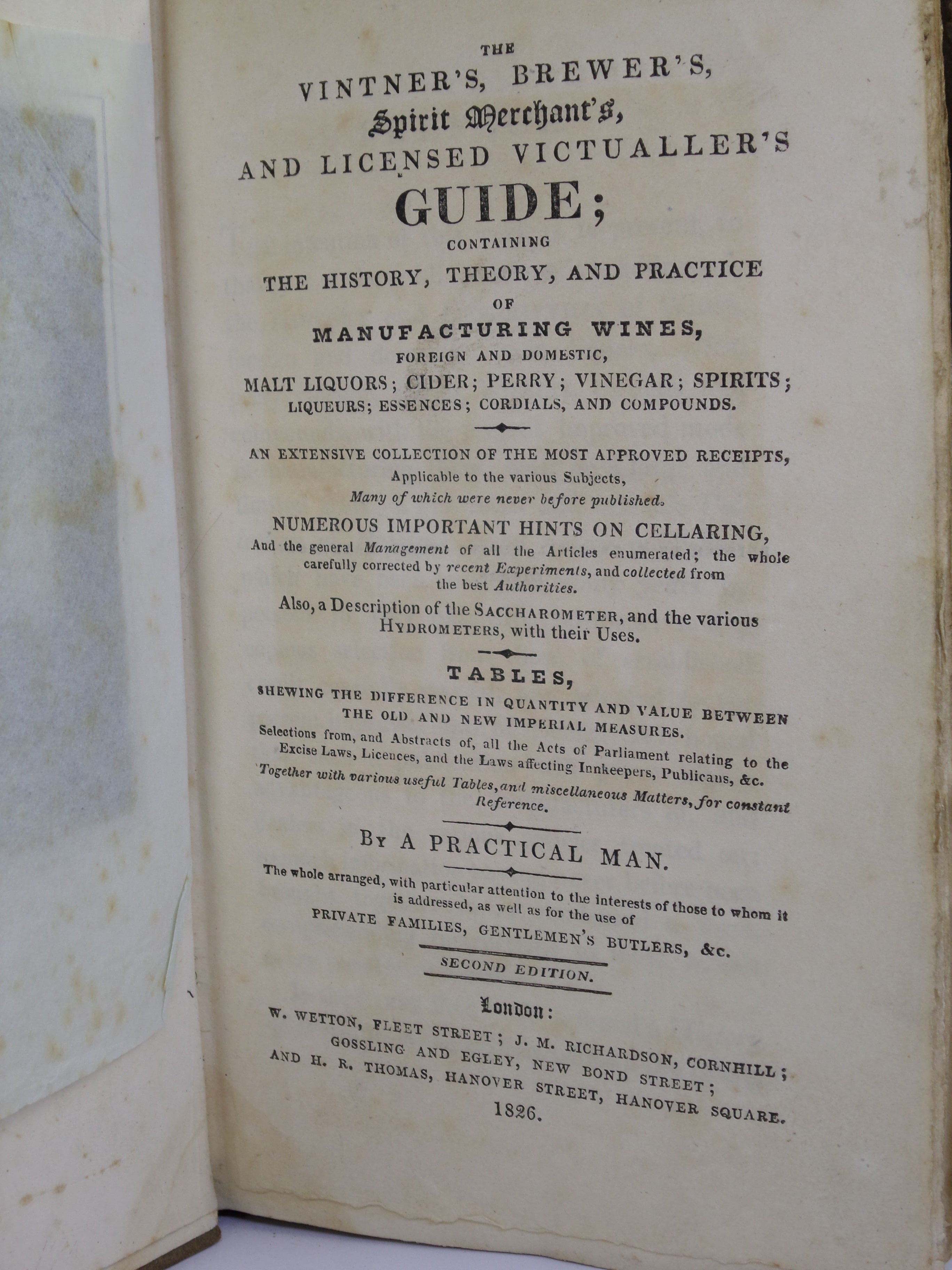 THE VINTNER'S, BREWER'S, SPIRIT MERCHANT'S, AND LICENSED VICTUALLER'S GUIDE 1826