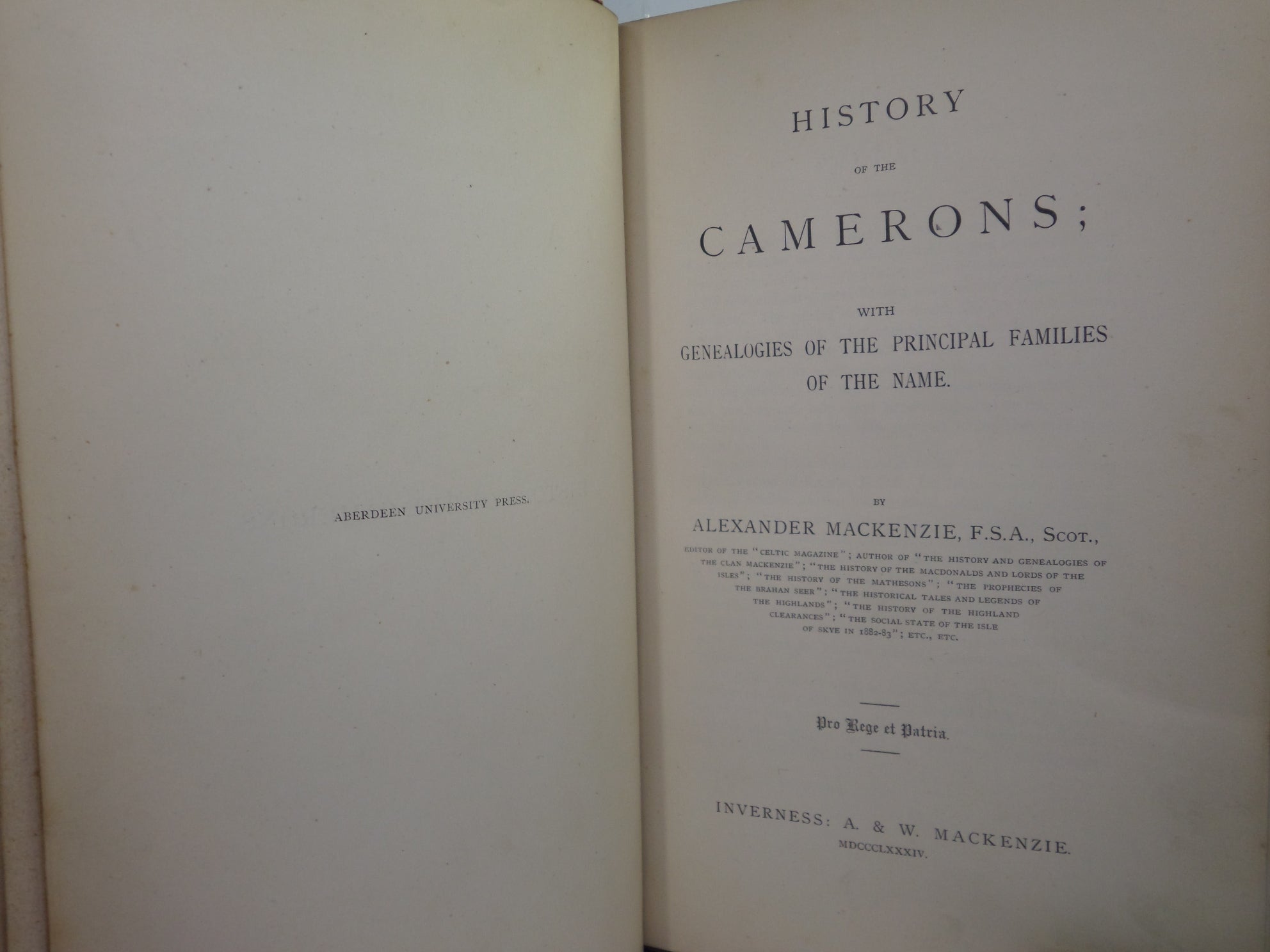 HISTORY OF THE CAMERONS BY ALEXANDER MACKENZIE 1884 LEATHER-BOUND FIRST EDITION