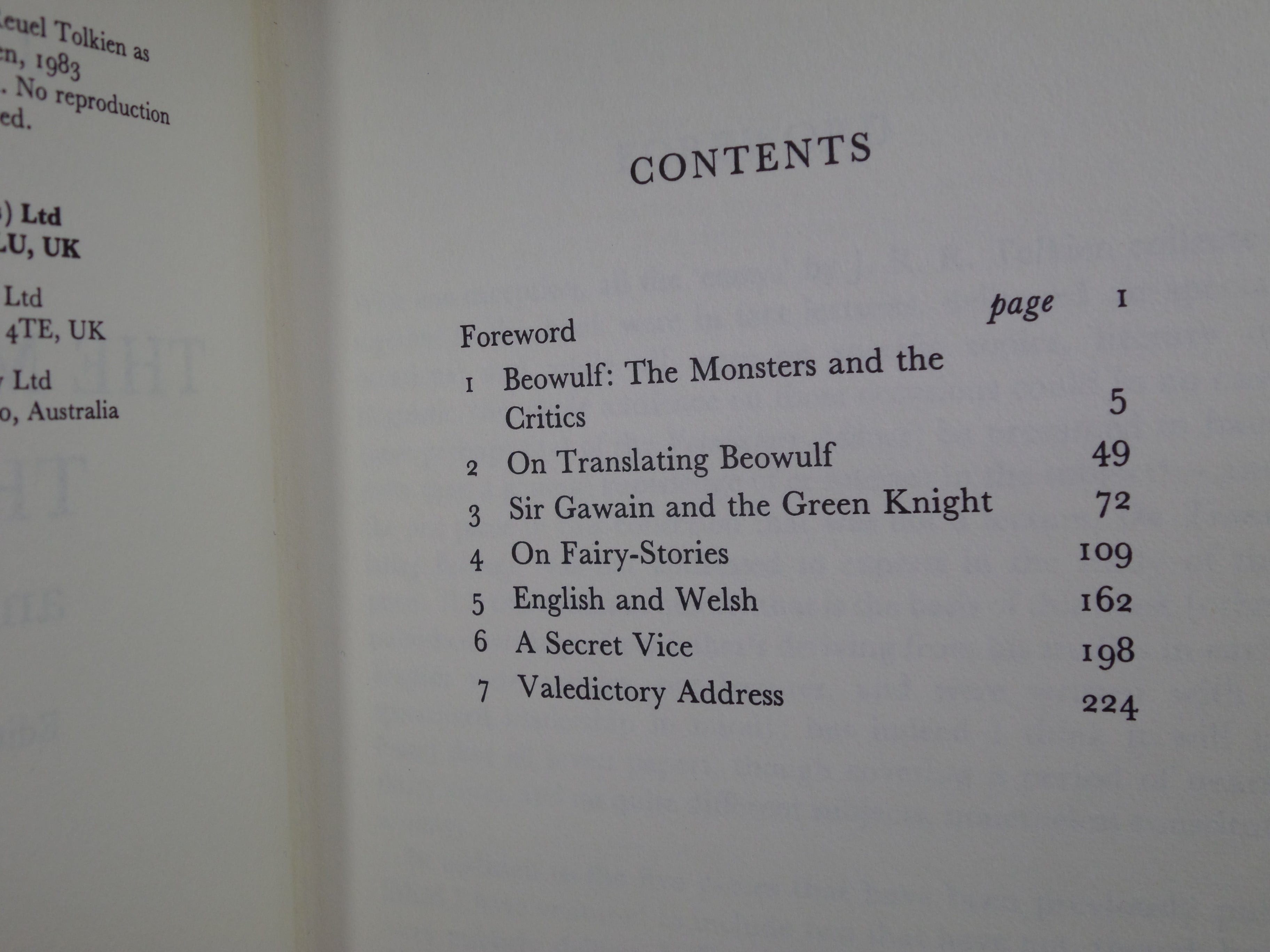 THE MONSTERS AND THE CRITICS AND OTHER ESSAYS 1983 J.R.R. TOLKIEN FIRST EDITION