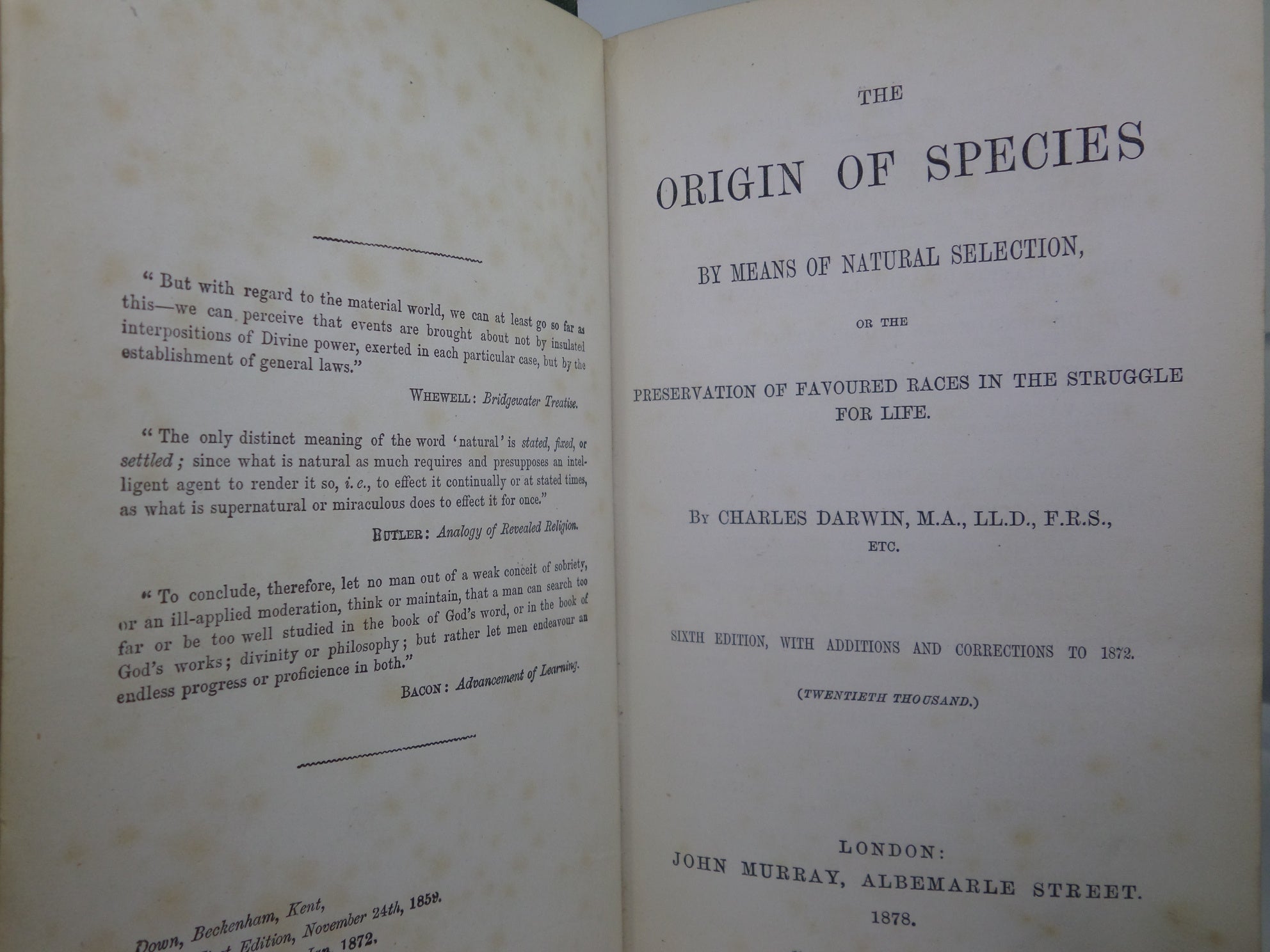 THE ORIGIN OF SPECIES BY MEANS OF NATURAL SELECTION 1878 CHARLES DARWIN