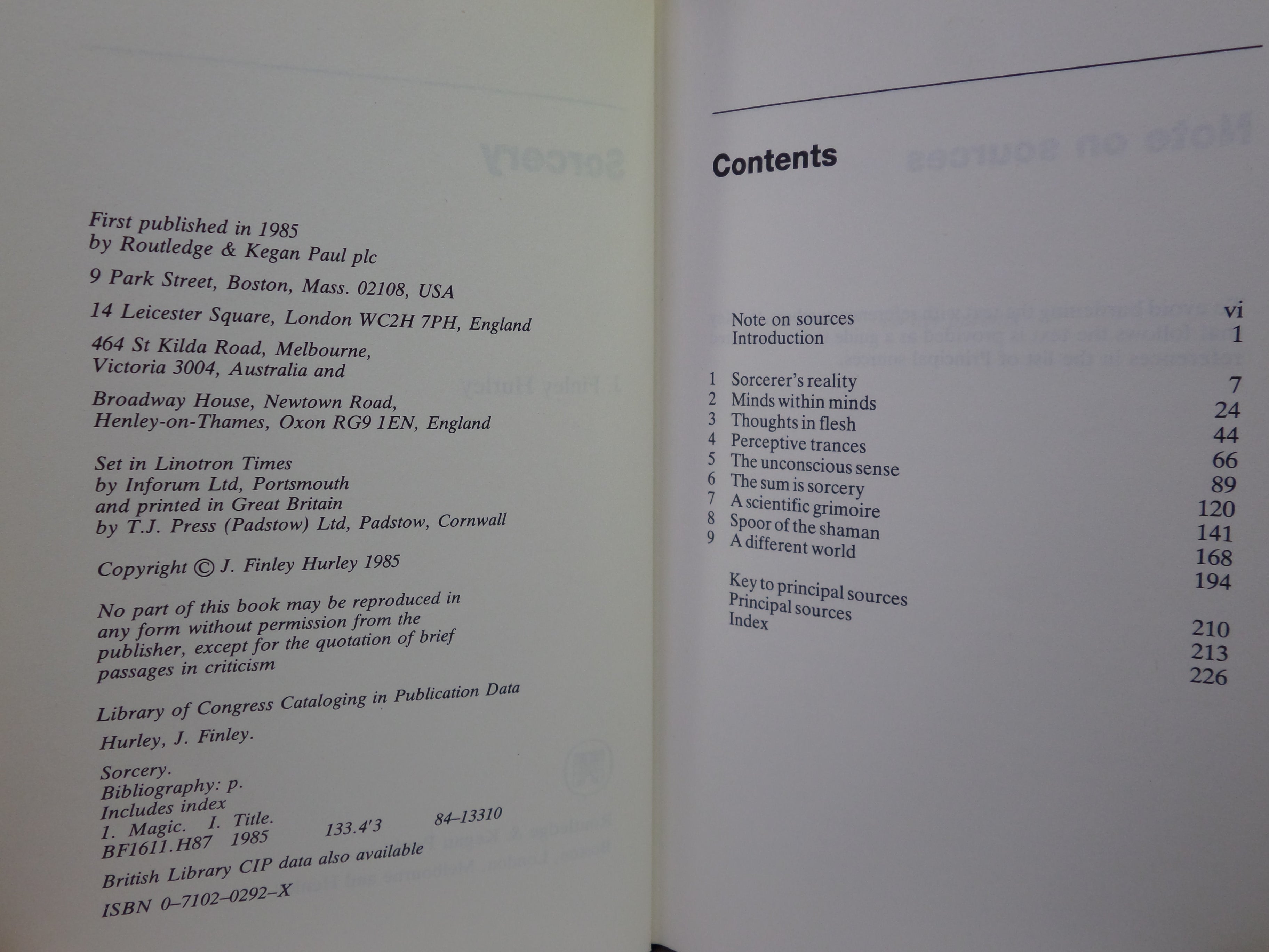 SORCERY BY J. FINLEY HURLEY 1985 FIRST EDITION