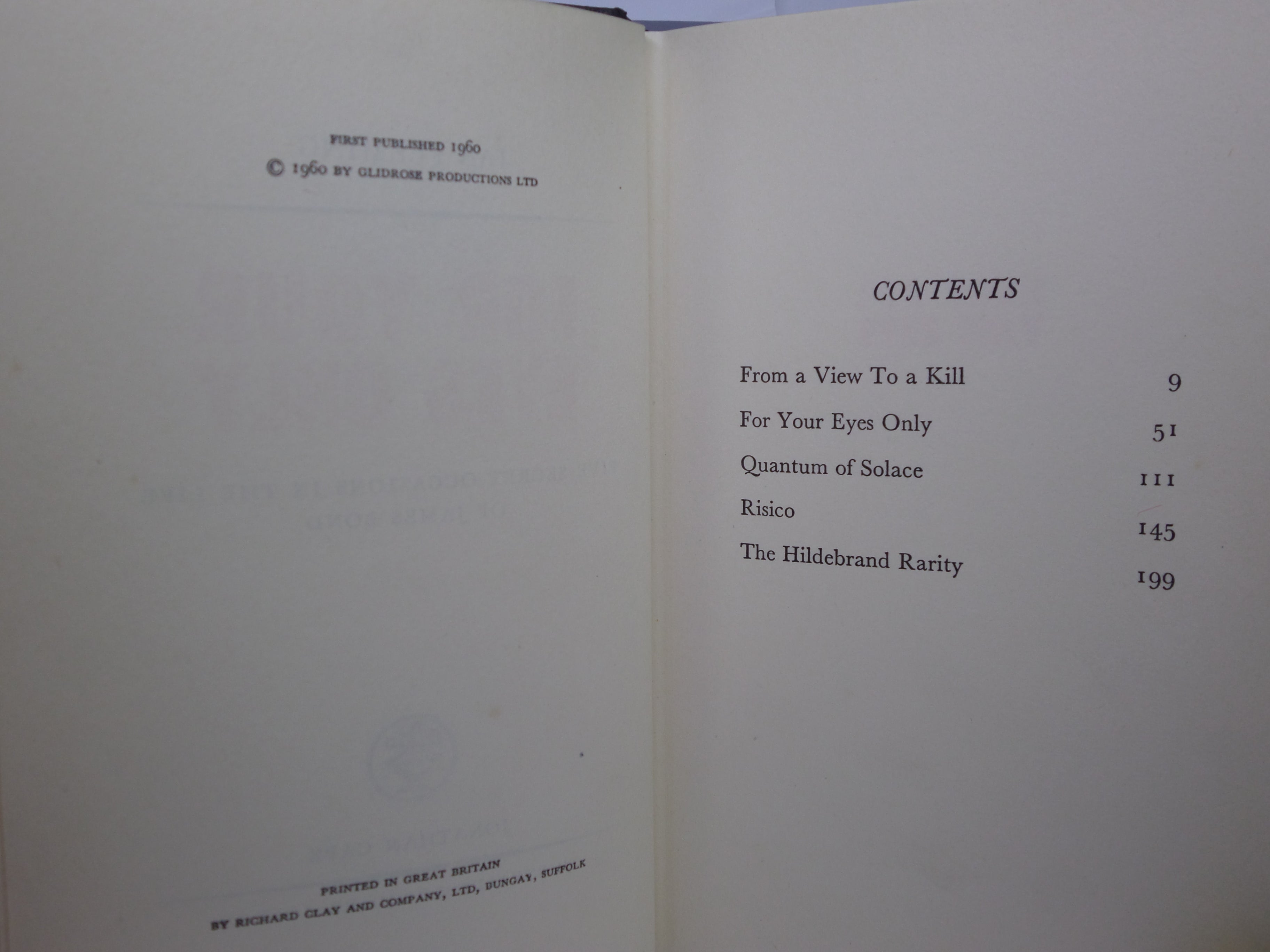 FOR YOUR EYES ONLY BY IAN FLEMING 1960 FIRST EDITION
