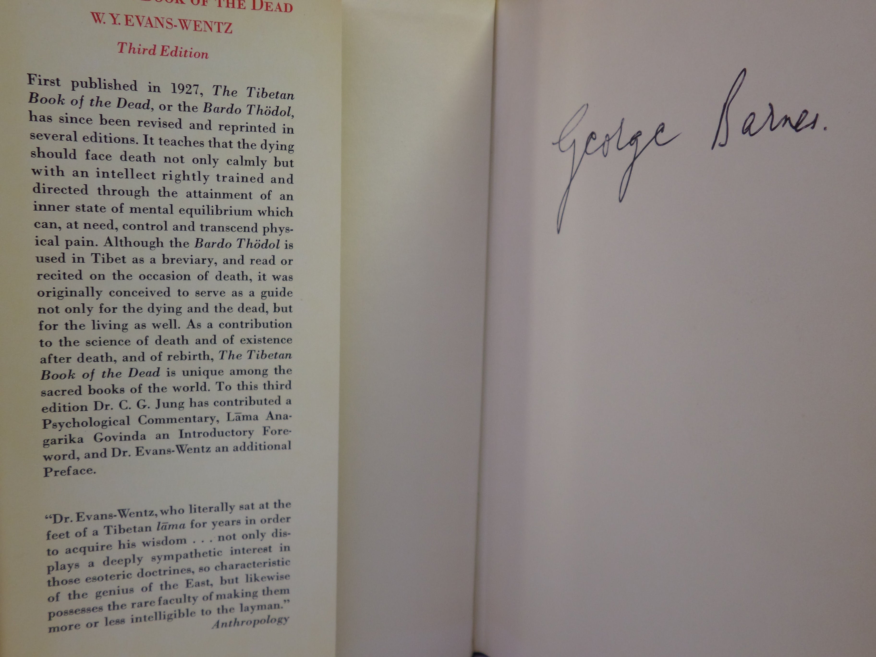 THE TIBETAN BOOK OF THE DEAD BY W. Y. EVANS-WENTZ 1974 HARDCOVER