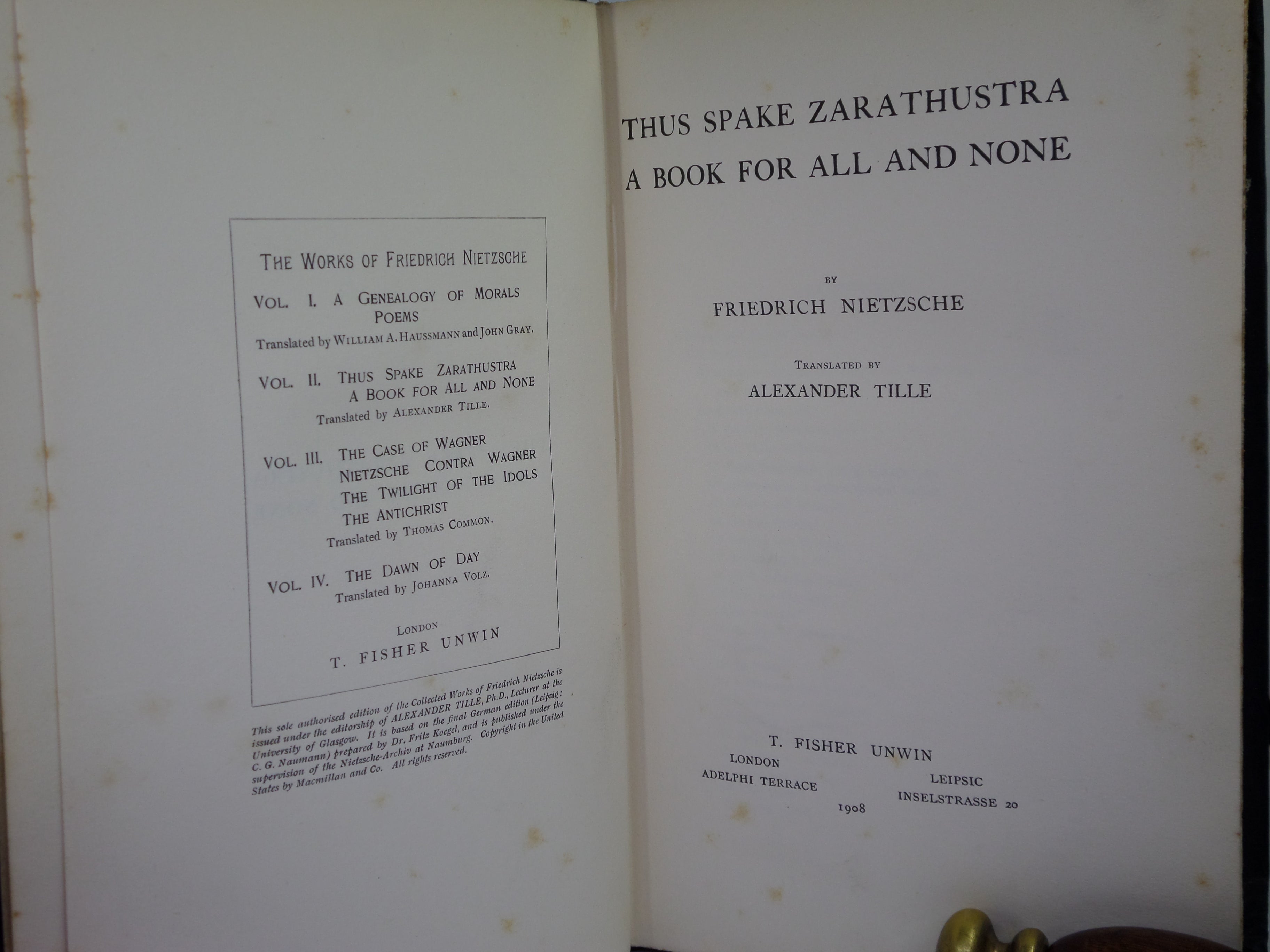 THUS SPAKE ZARATHUSTRA BY FRIEDRICH NIETZSCHE 1908