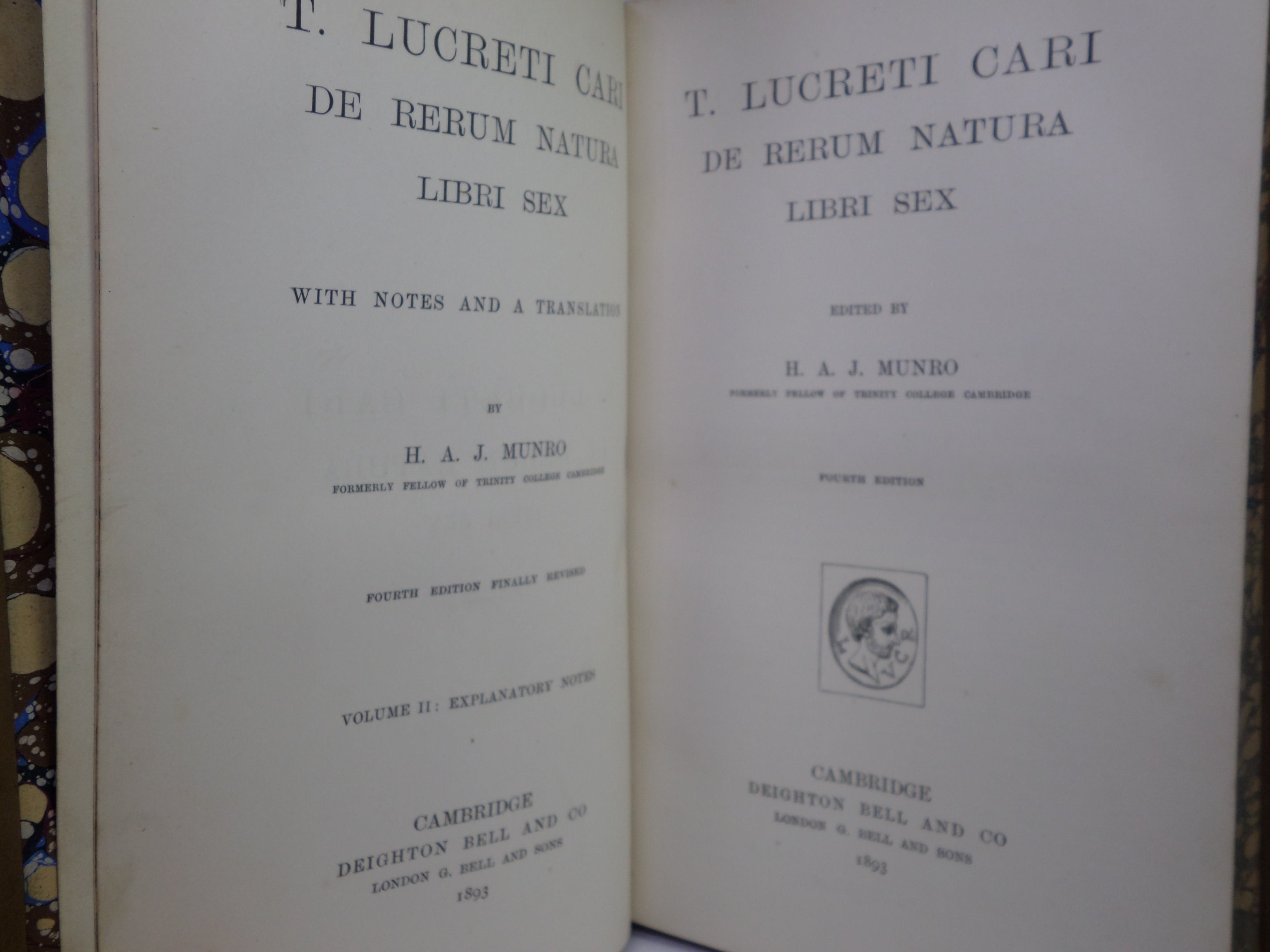 T LUCRETI CARI DE RERUM NATURA EDITED BY H.A.J. MUNRO 1893 TITUS LUCRETIUS CARUS
