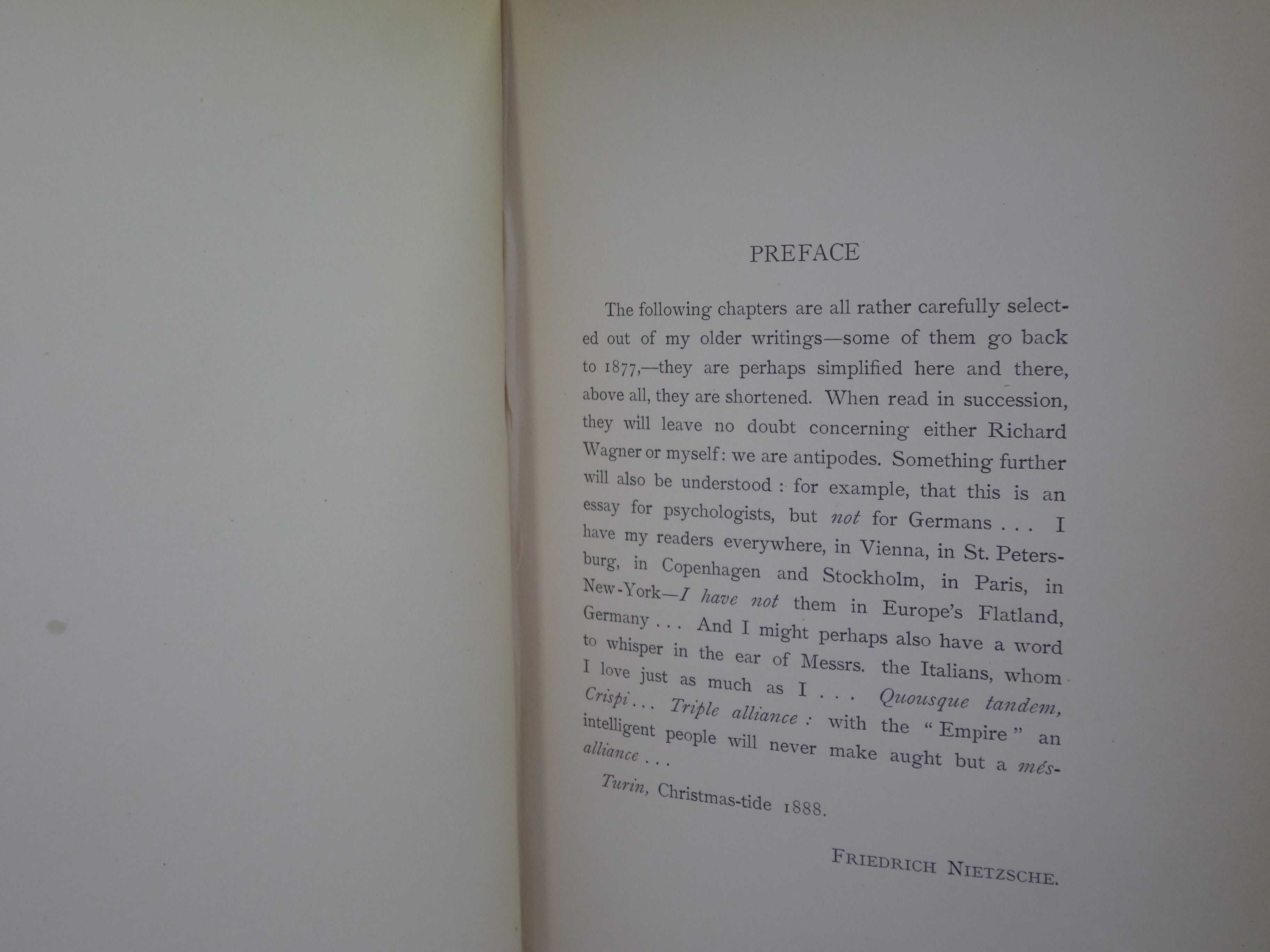 CASE OF WAGNER; NIETZSCHE CONTRA WAGNER; TWILIGHT OF THE IDOLS; ANTICHRIST 1899 FRIEDRICH NIETZSCHE