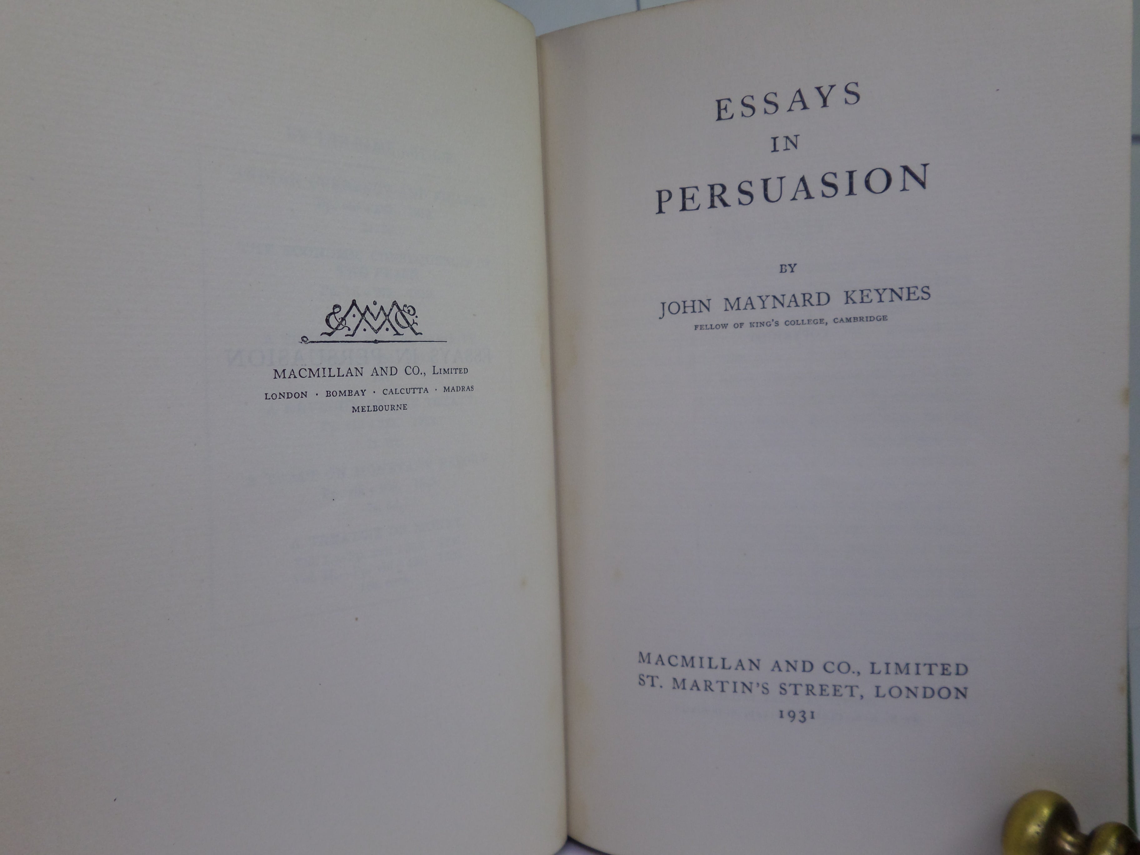 ESSAYS IN PERSUASION BY JOHN MAYNARD KEYNES 1931 FIRST EDITION