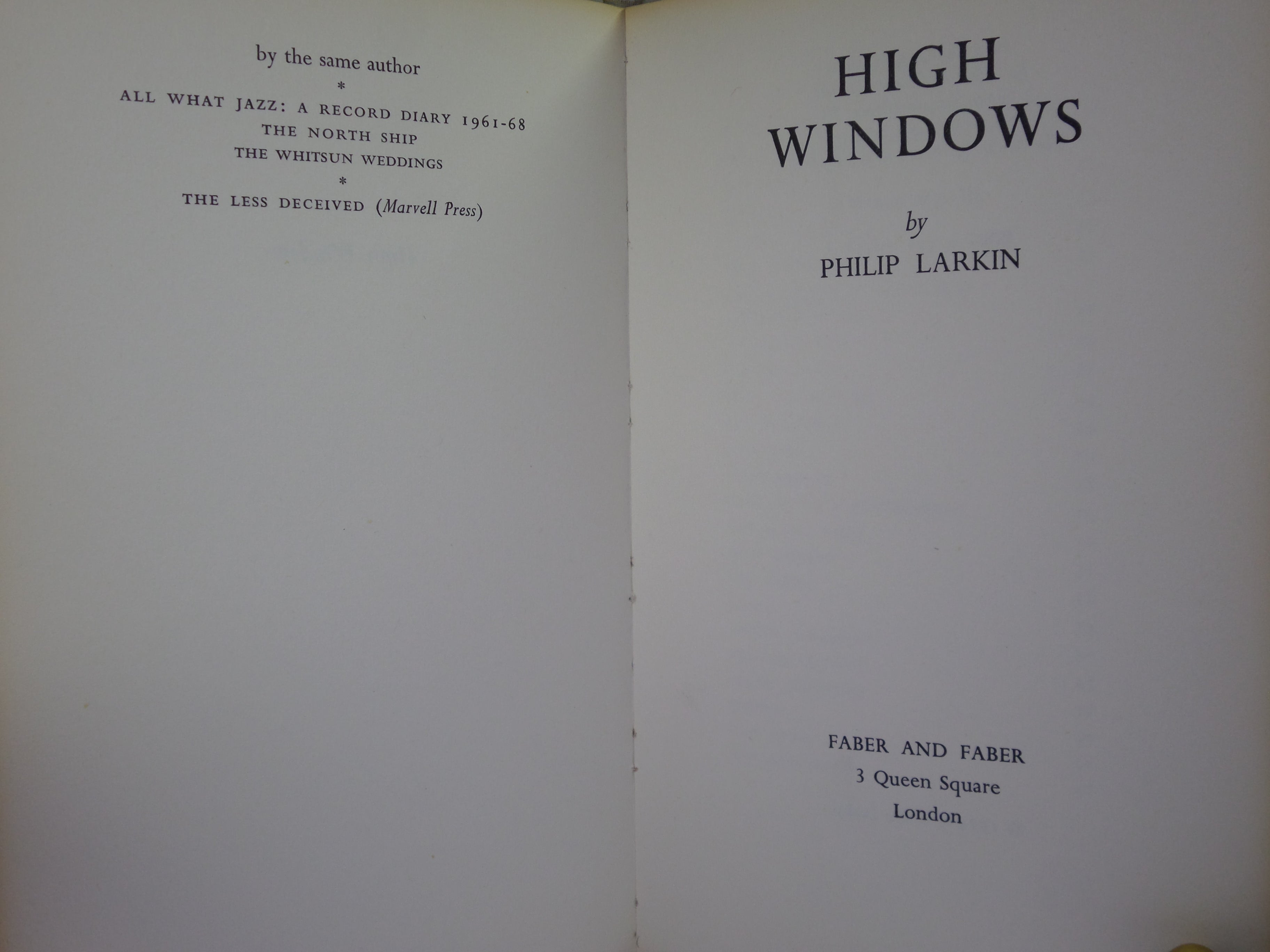 HIGH WINDOWS BY PHILIP LARKIN 1974 FIRST EDITION