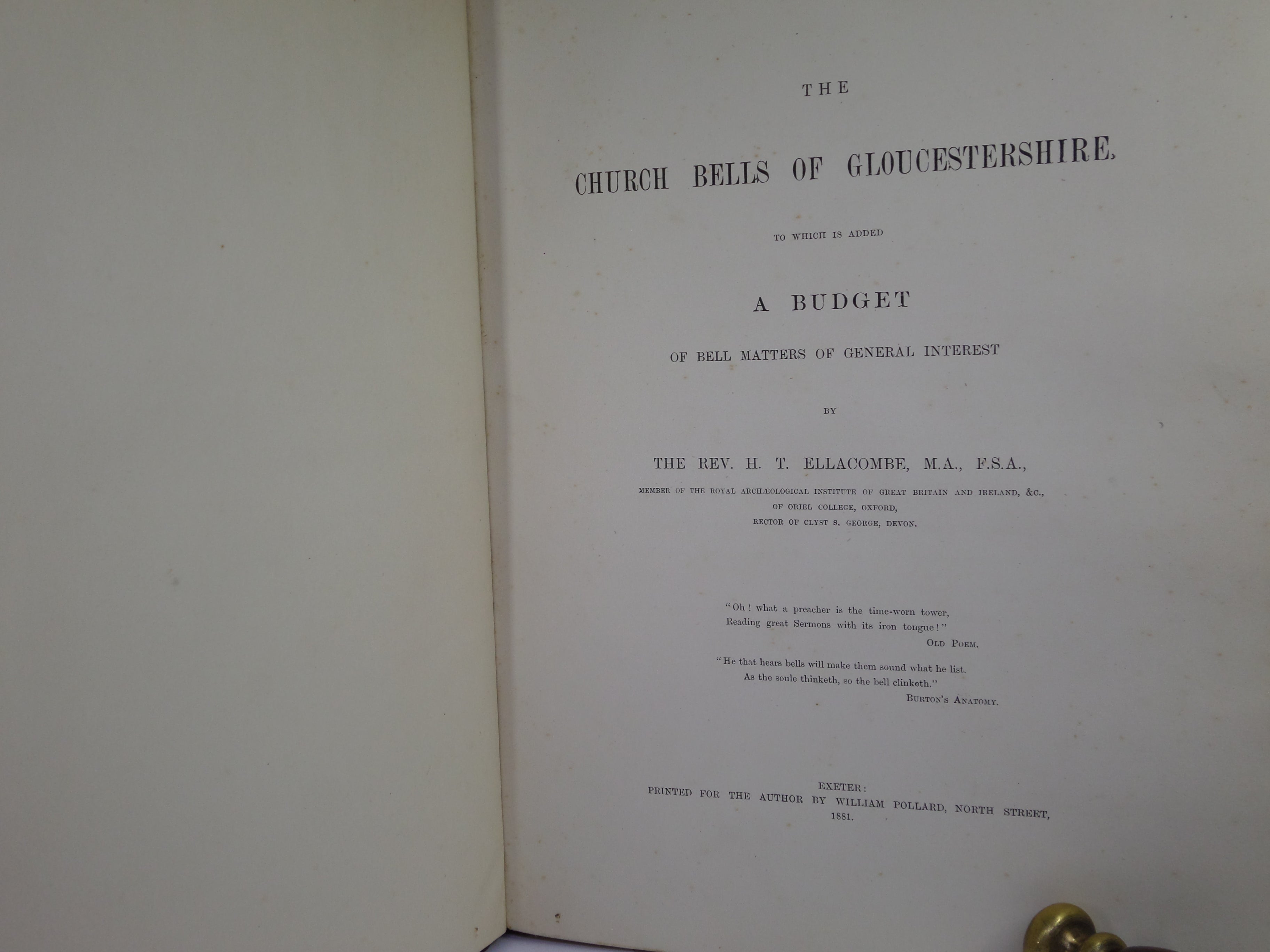 THE CHURCH BELLS OF GLOUCESTERSHIRE BY H.T. ELLACOMBE 1881 LEATHER BINDING