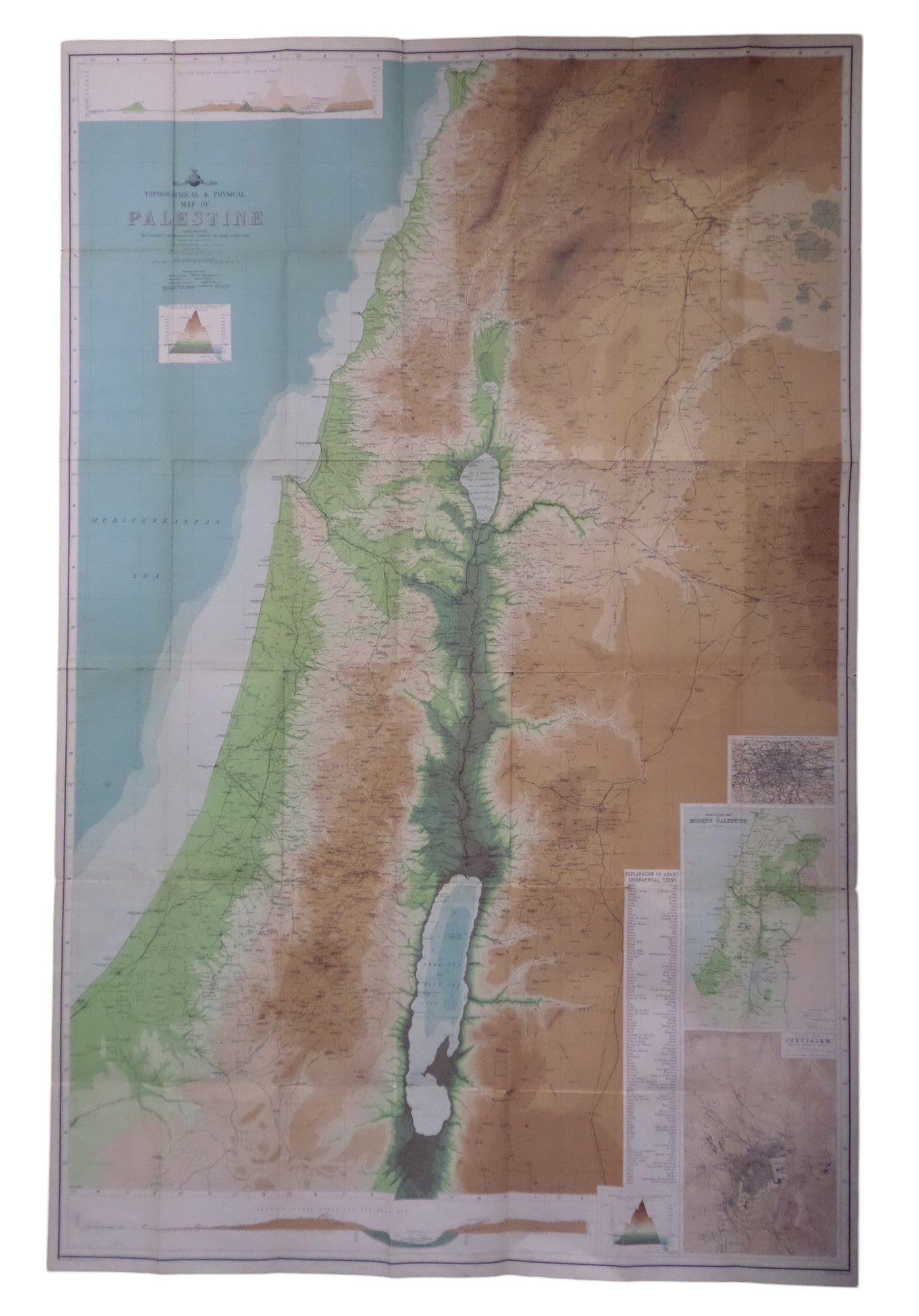 TOPOGRAPHICAL AND PHYSICAL MAP OF PALESTINE BY JOHN BARTHOLOMEW C.1900