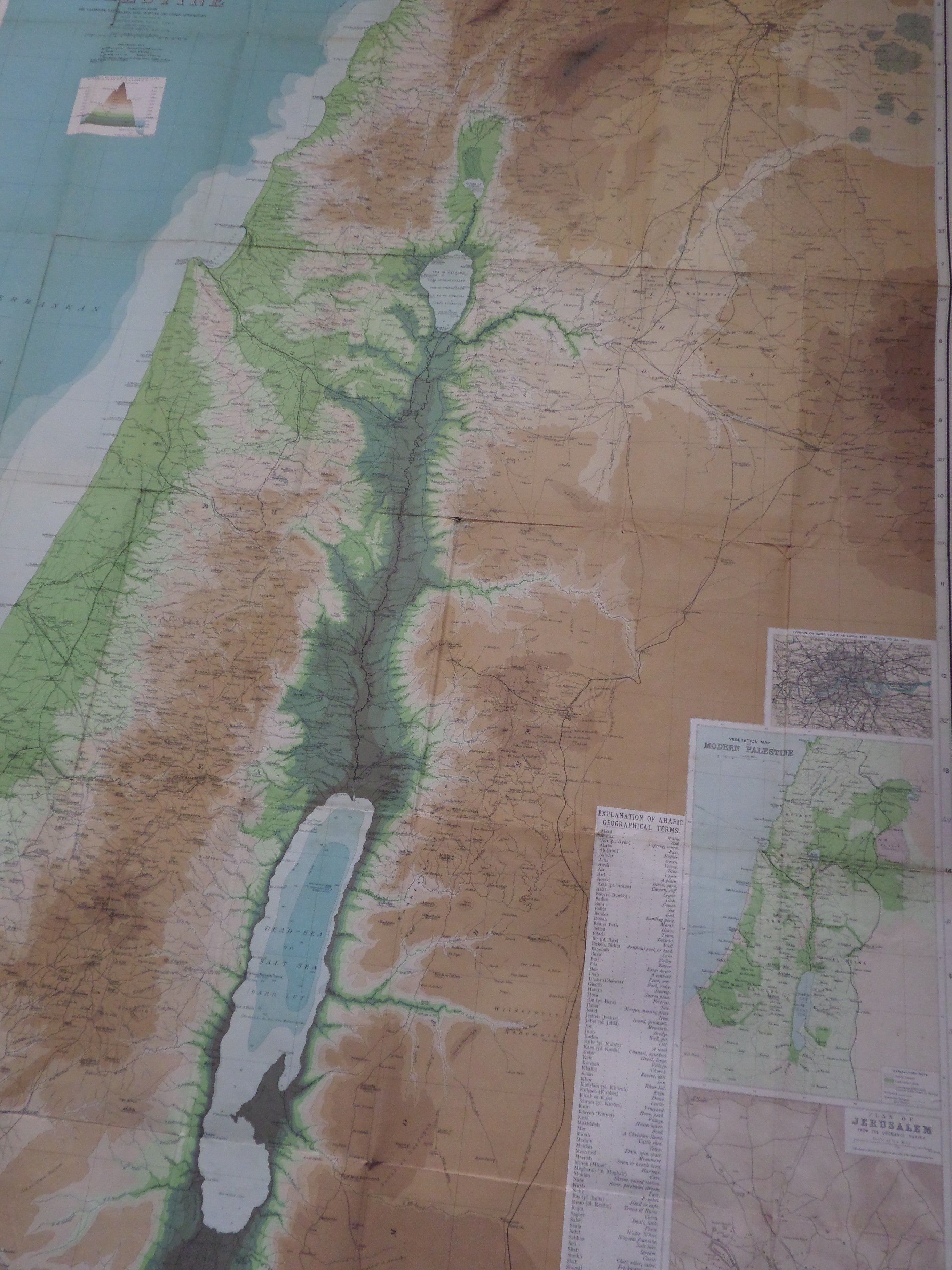 TOPOGRAPHICAL AND PHYSICAL MAP OF PALESTINE BY JOHN BARTHOLOMEW C.1900