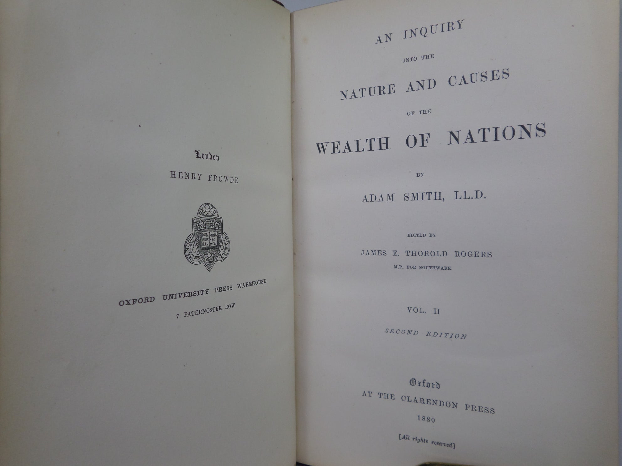 THE WEALTH OF NATIONS BY ADAM SMITH 1880 IN TWO VOLUMES BOUND BY BAYNTUN [RIVIERE]