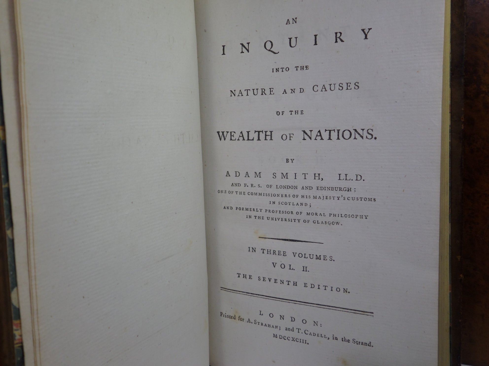 THE WEALTH OF NATIONS BY ADAM SMITH 1793 SEVENTH EDITION IN THREE VOLUMES