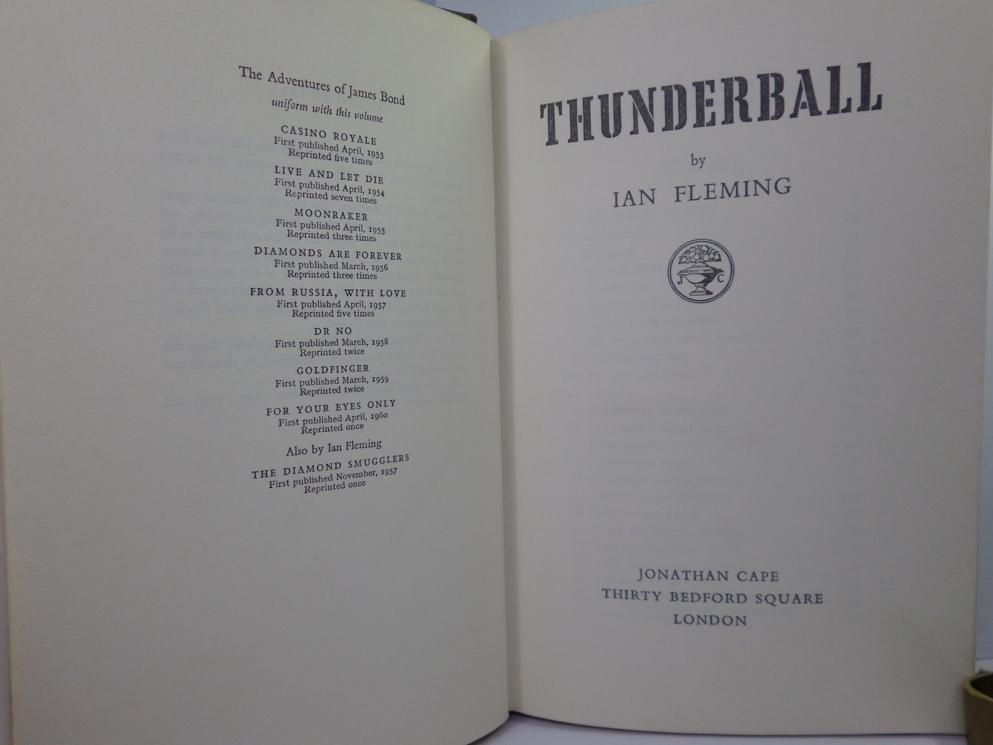 THUNDERBALL BY IAN FLEMING 1961 FIRST EDITION