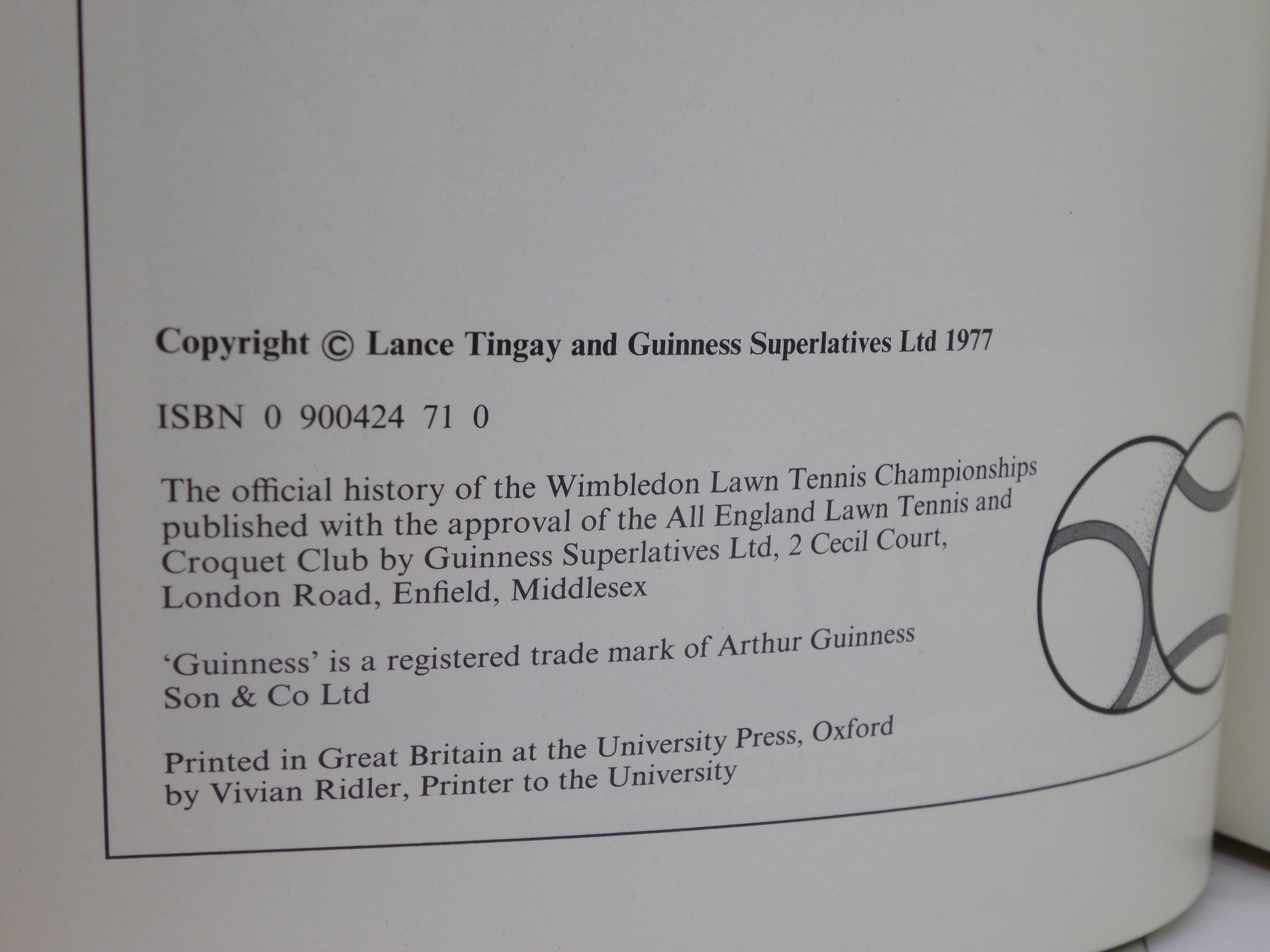 100 YEARS OF WIMBLEDON 1877 - 1977 BY LANCE TINGAY, SIGNED LIMITED EDITION