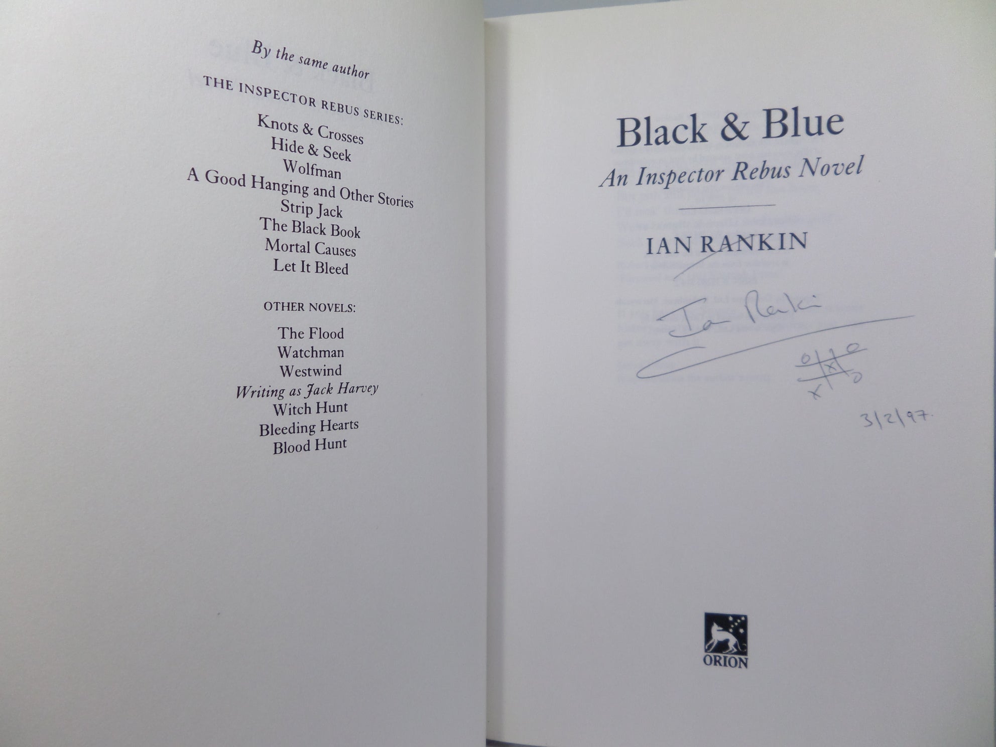 BLACK AND BLUE BY IAN RANKIN 1997 SIGNED UNCORRECTED PROOF COPY