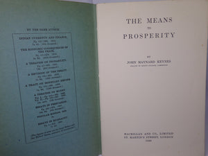 THE MEANS TO PROSPERITY BY JOHN MAYNARD KEYNES 1933 FIRST EDITION