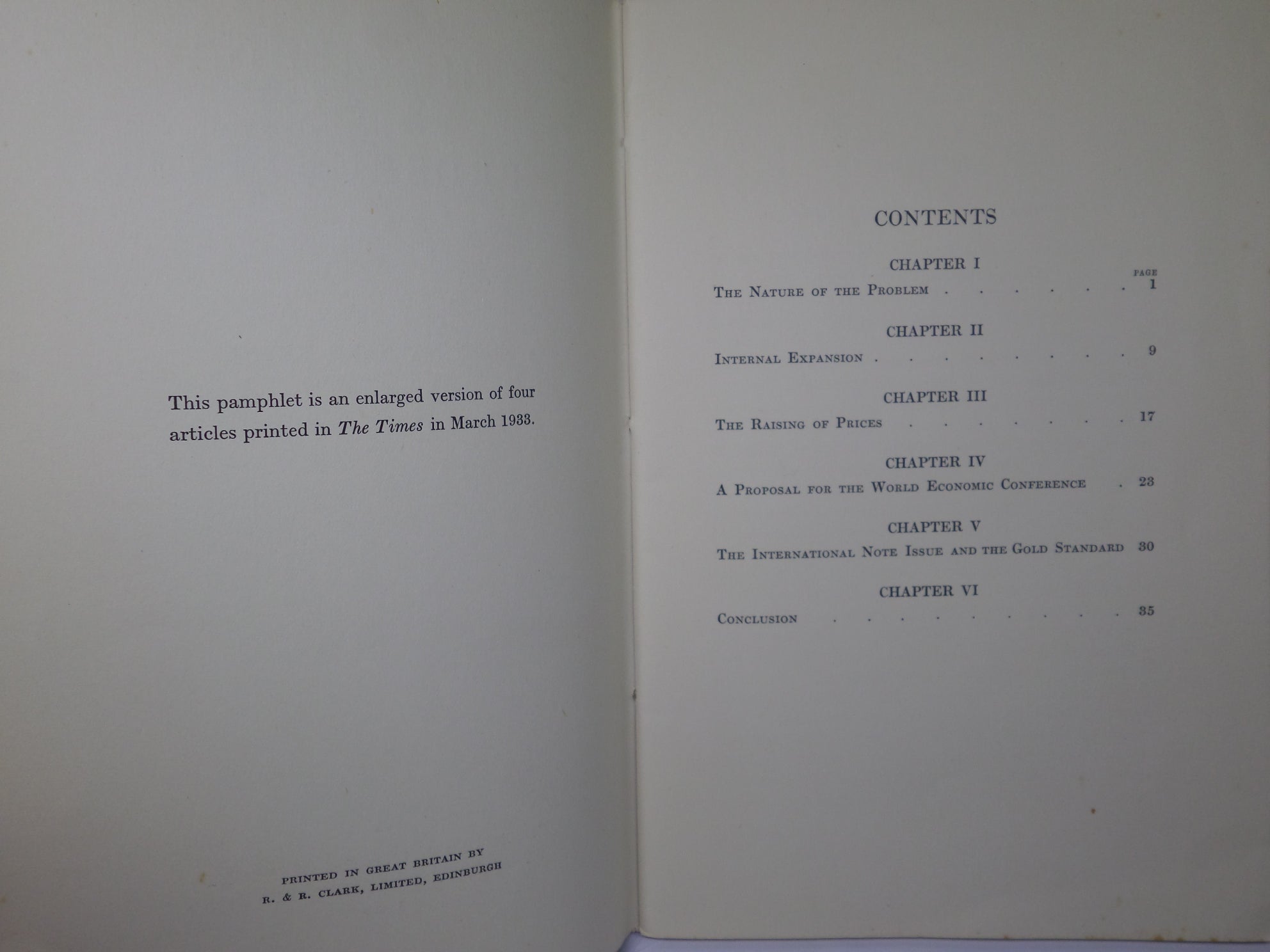 THE MEANS TO PROSPERITY BY JOHN MAYNARD KEYNES 1933 FIRST EDITION