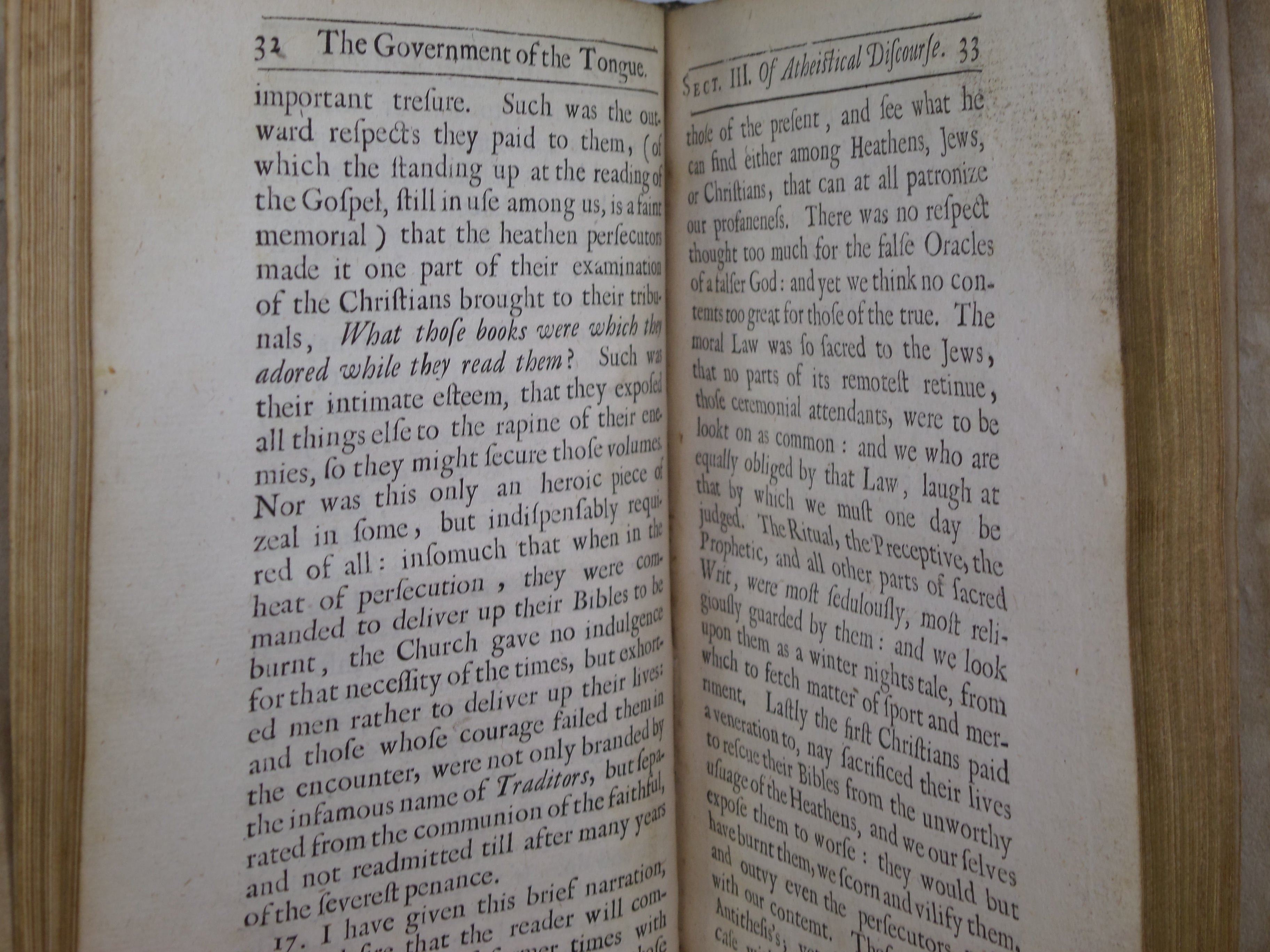 THE GOVERNMENT OF THE TONGUE BY RICHARD ALLESTREE 1675 LEATHER BINDING