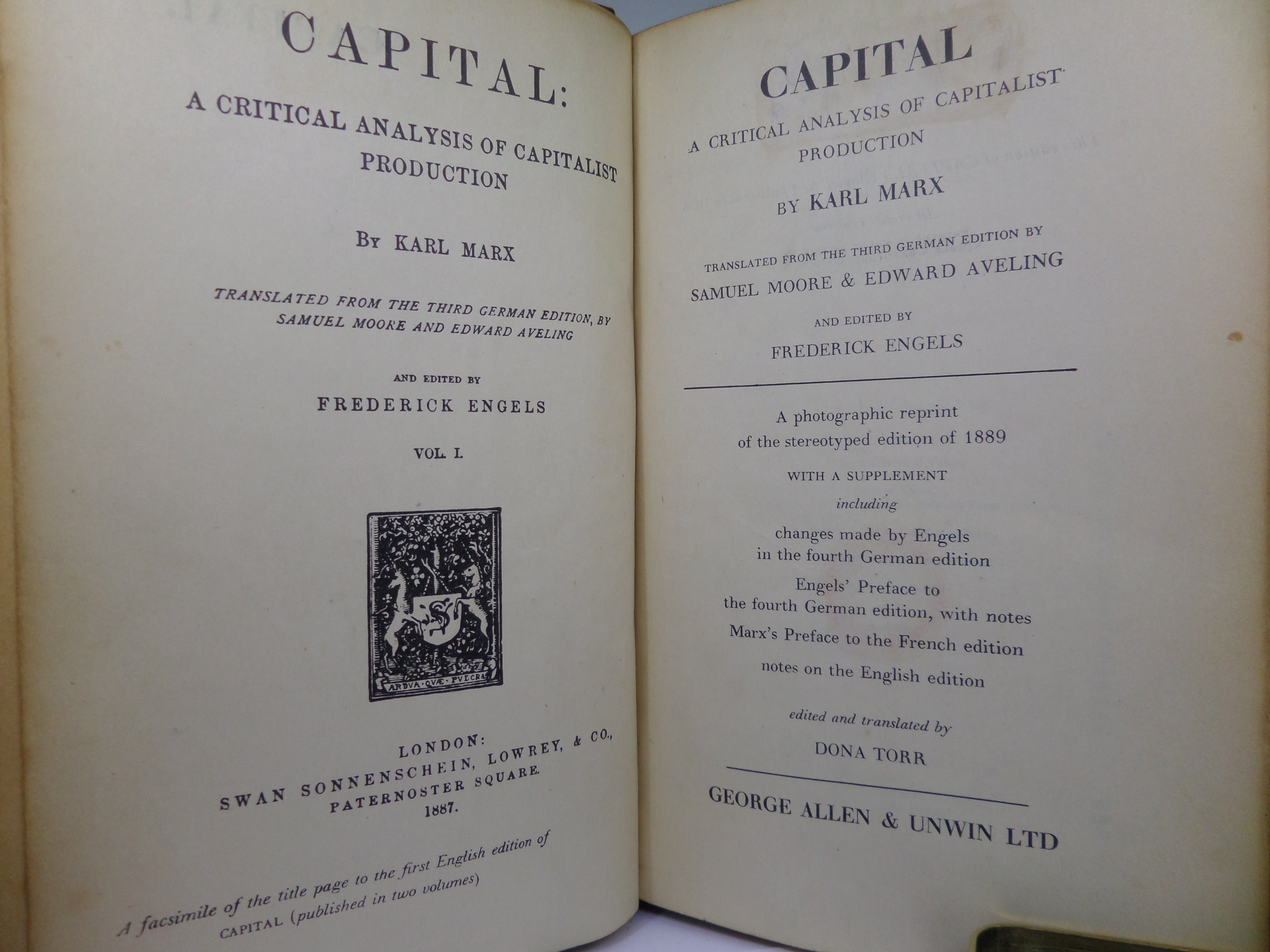 CAPITAL: A CRITIQUE OF POLITICAL ECONOMY BY KARL MARX 1907-1938